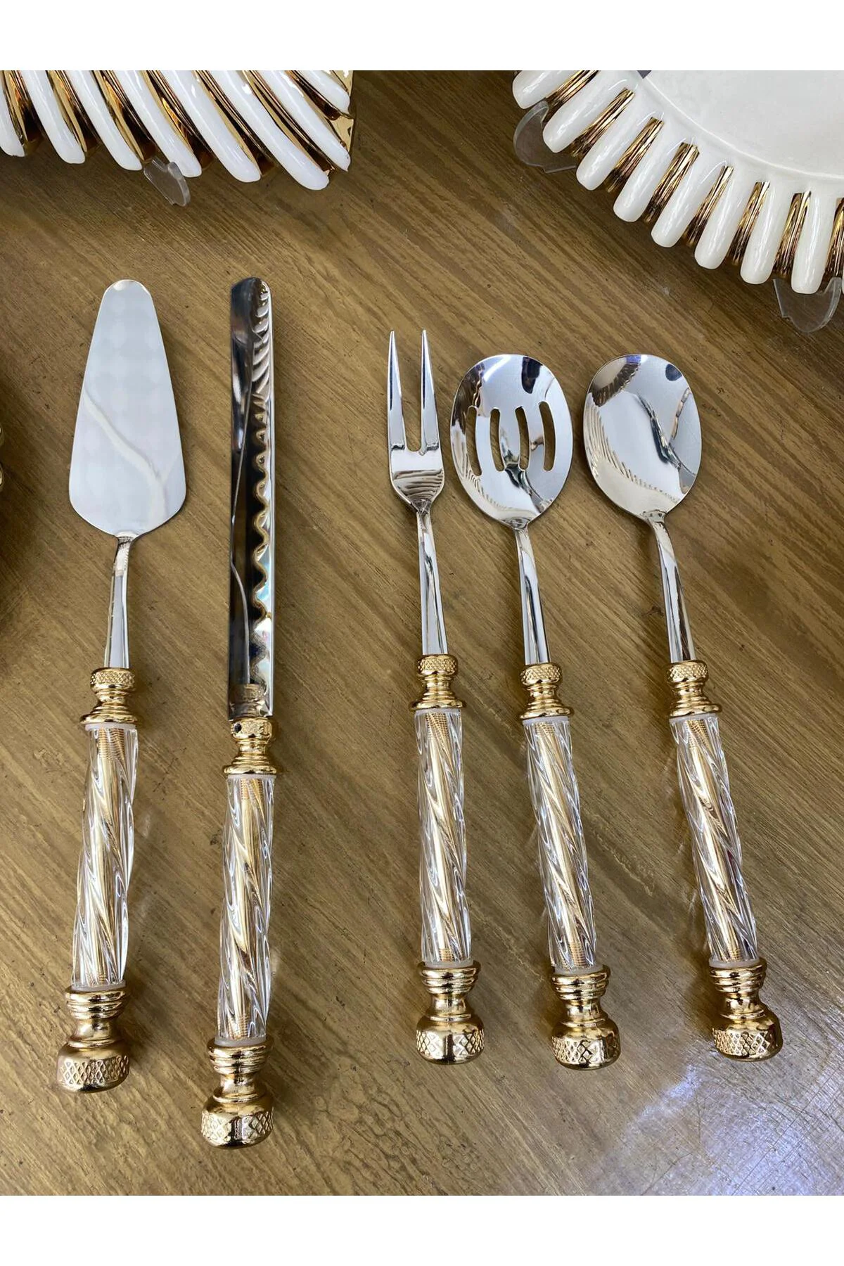 Akrilik Glass 5 Parça Servis Seti - Gold
