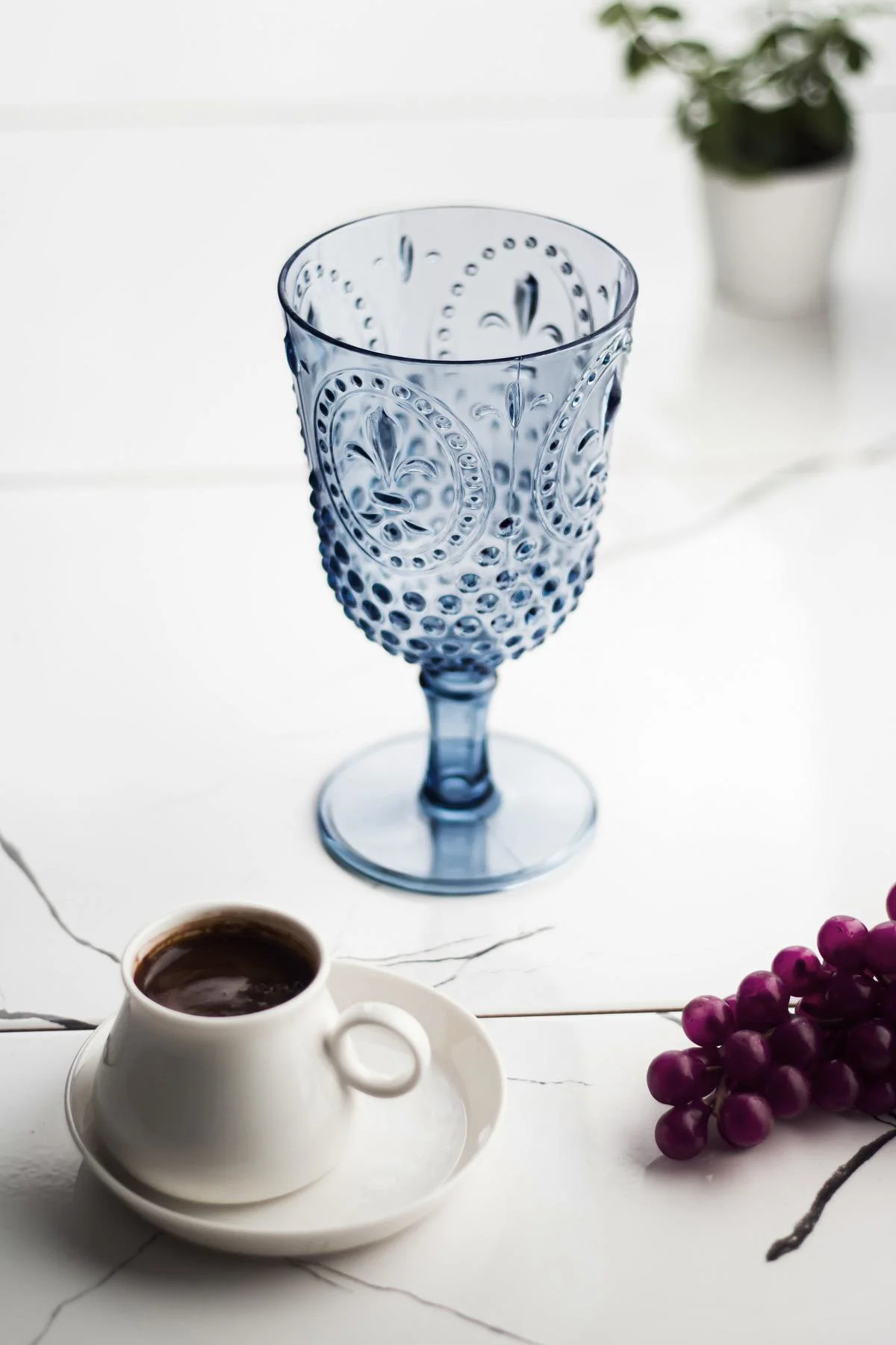 Akrilik Lacivert Tekli Kadeh &amp; Su Meşrubat Kahve Yanı Bardağı 450 ml ( Cam Değildir )
