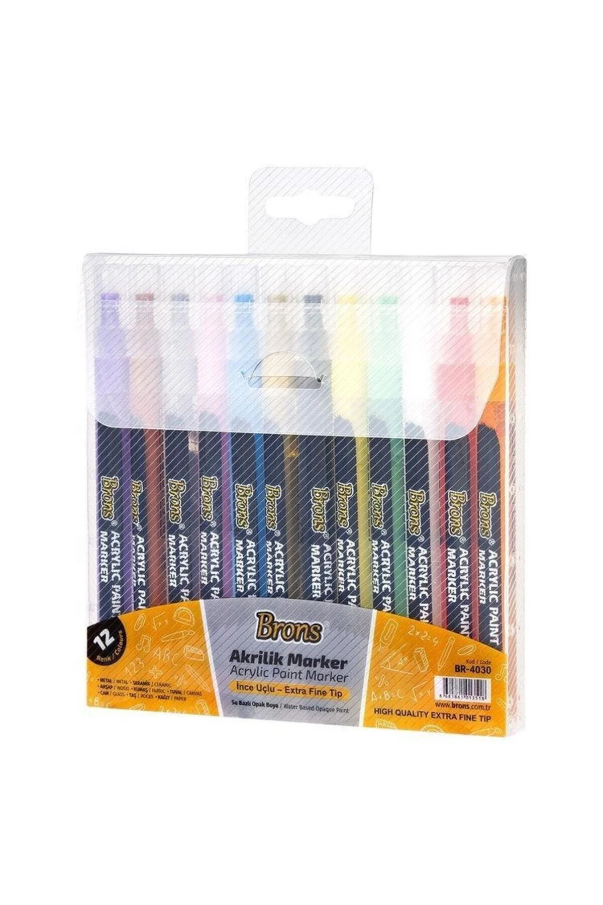 Akrilik Marker Ince Uçlu 12 Renk Set - Çok Renkli