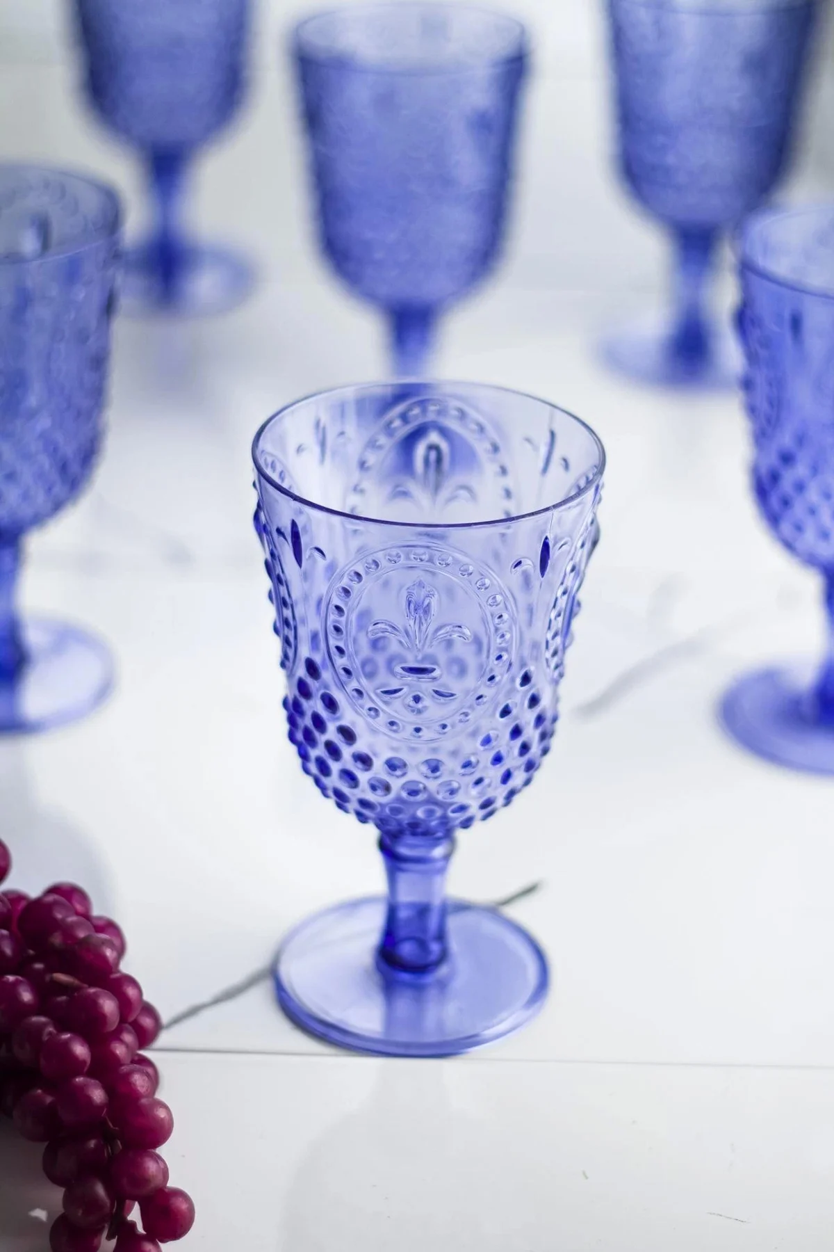 Akrilik Mavi 6'lı Kadeh & Su Meşrubat Kahve Yanı Bardağı 450 ml (