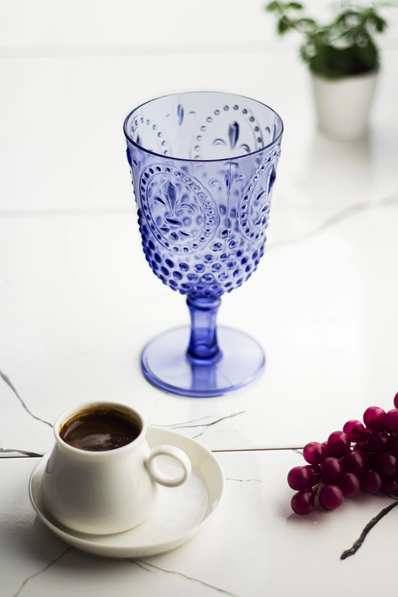 Akrilik Mavi Tekli Kadeh &amp; Su Meşrubat Kahve Yanı Bardağı 450 ml ( Cam Değildir )