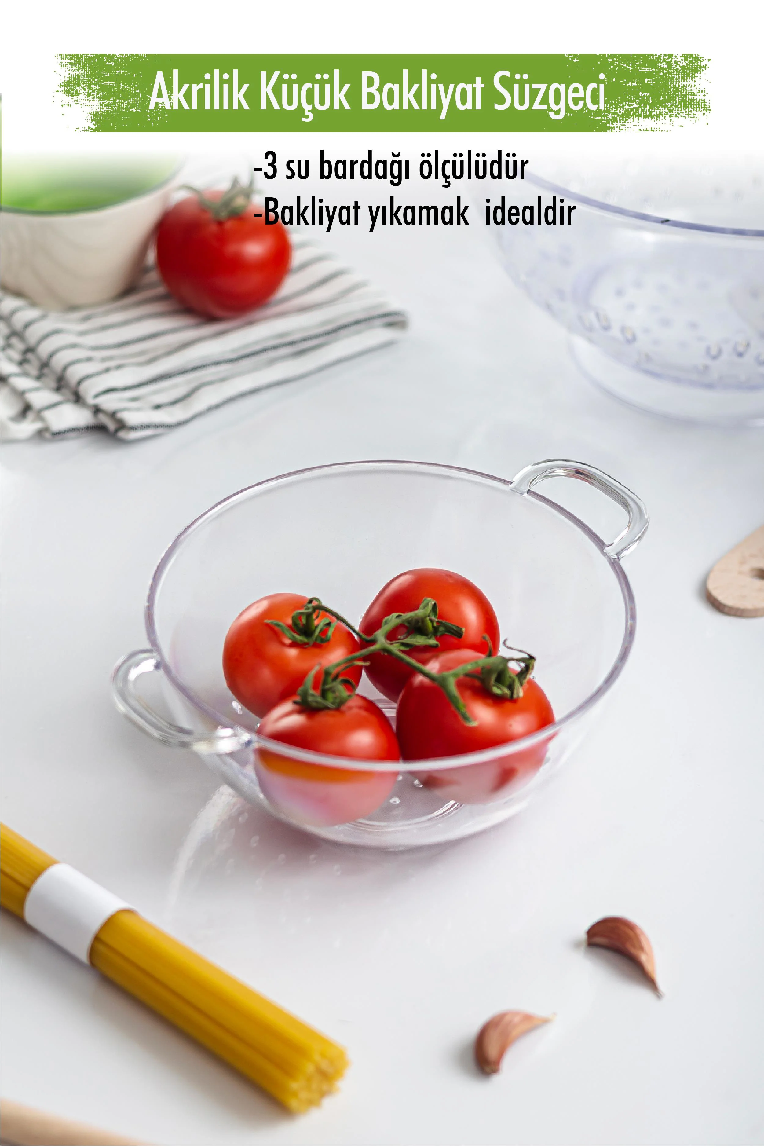 Akrilik Mini Pirinç Süzgeci – 3 Su Bardağı Bakliyat Süzgeci