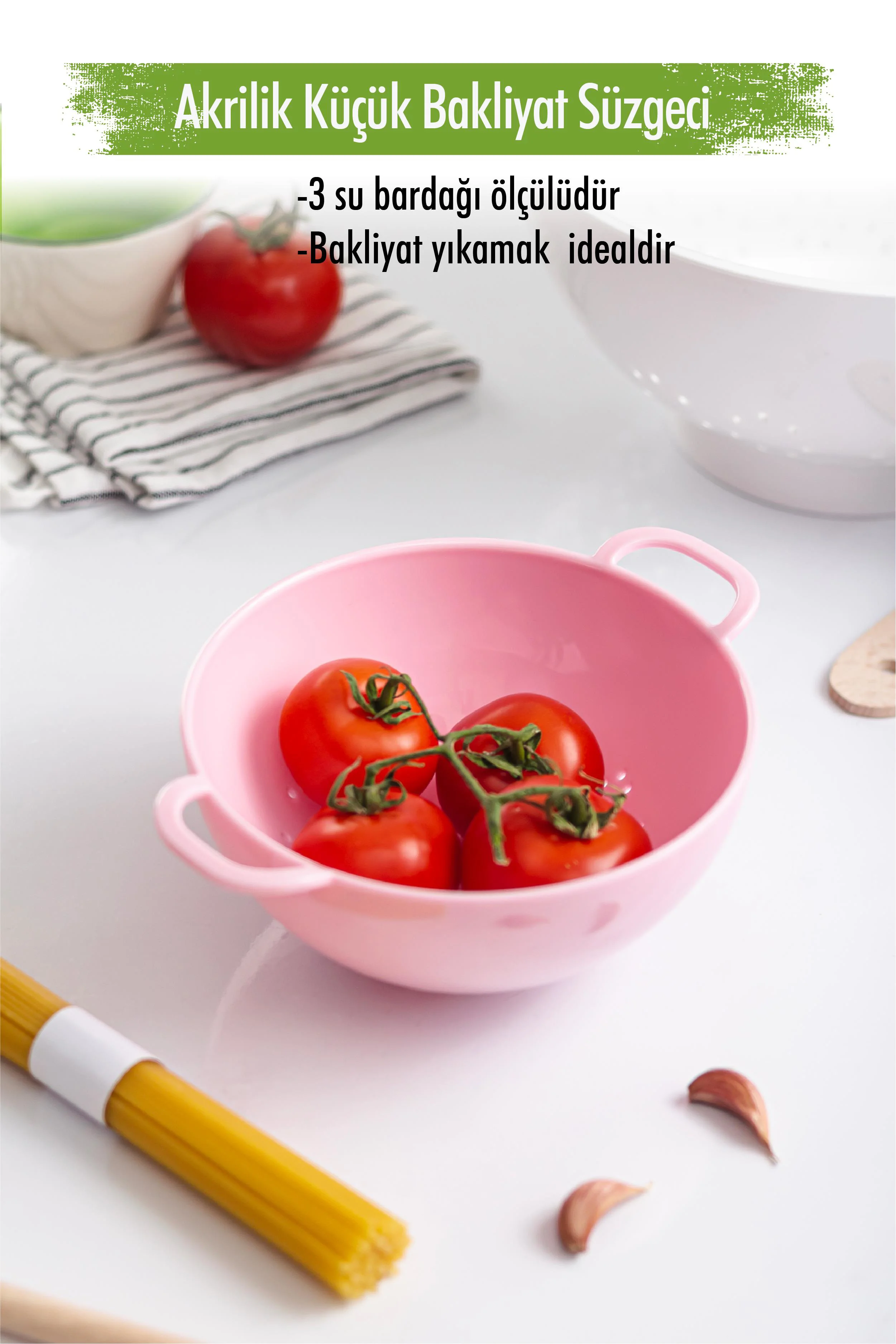 Akrilik Mini Süzgeç – Soft Pembe Pirinç & Bakliyat Süzgeç (3 Su Bardağı)