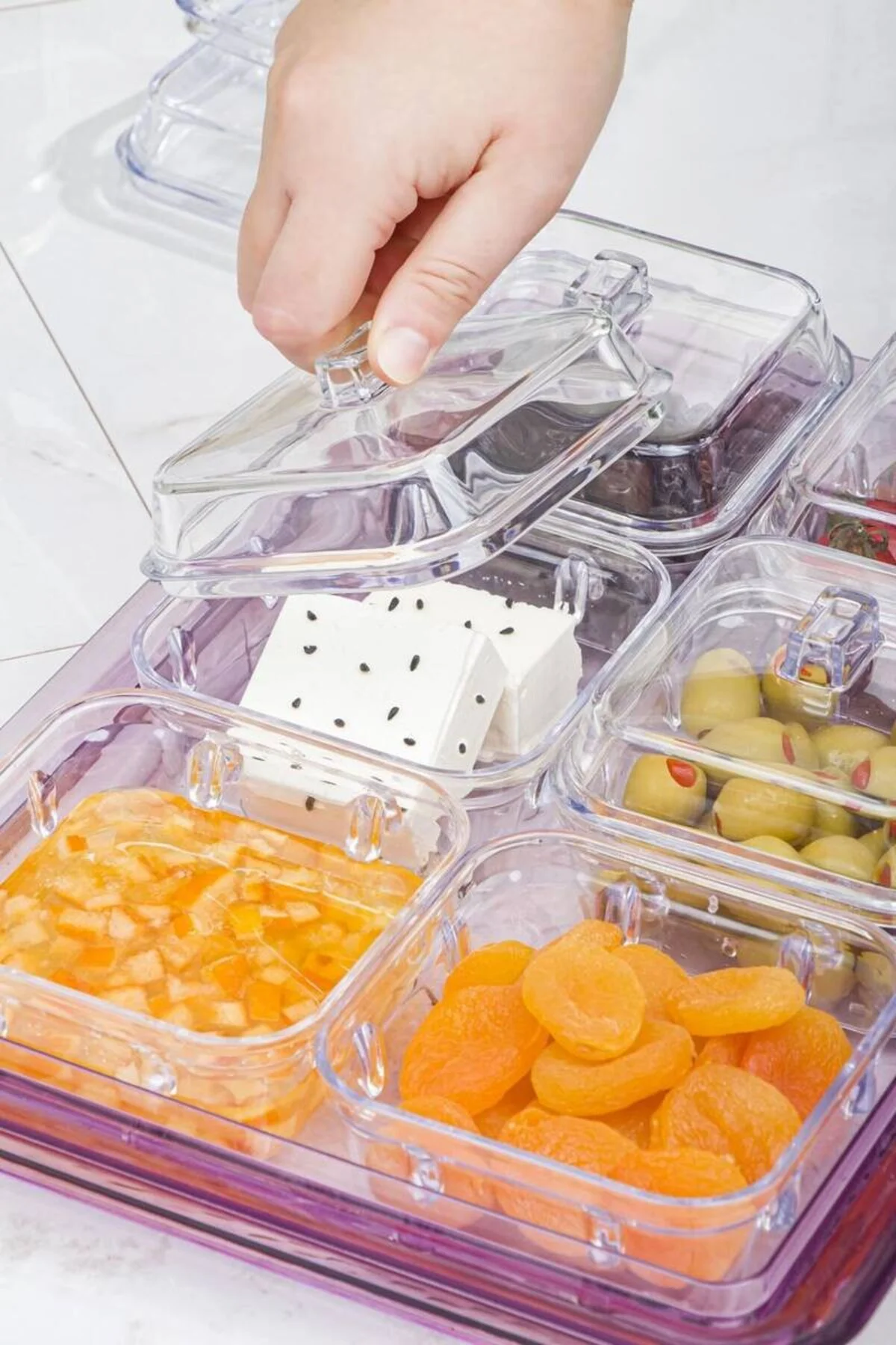 Akrilik Mürdüm 6’lı Kapaklı Kahvaltılık Kahvaltı Seti & Saklama K