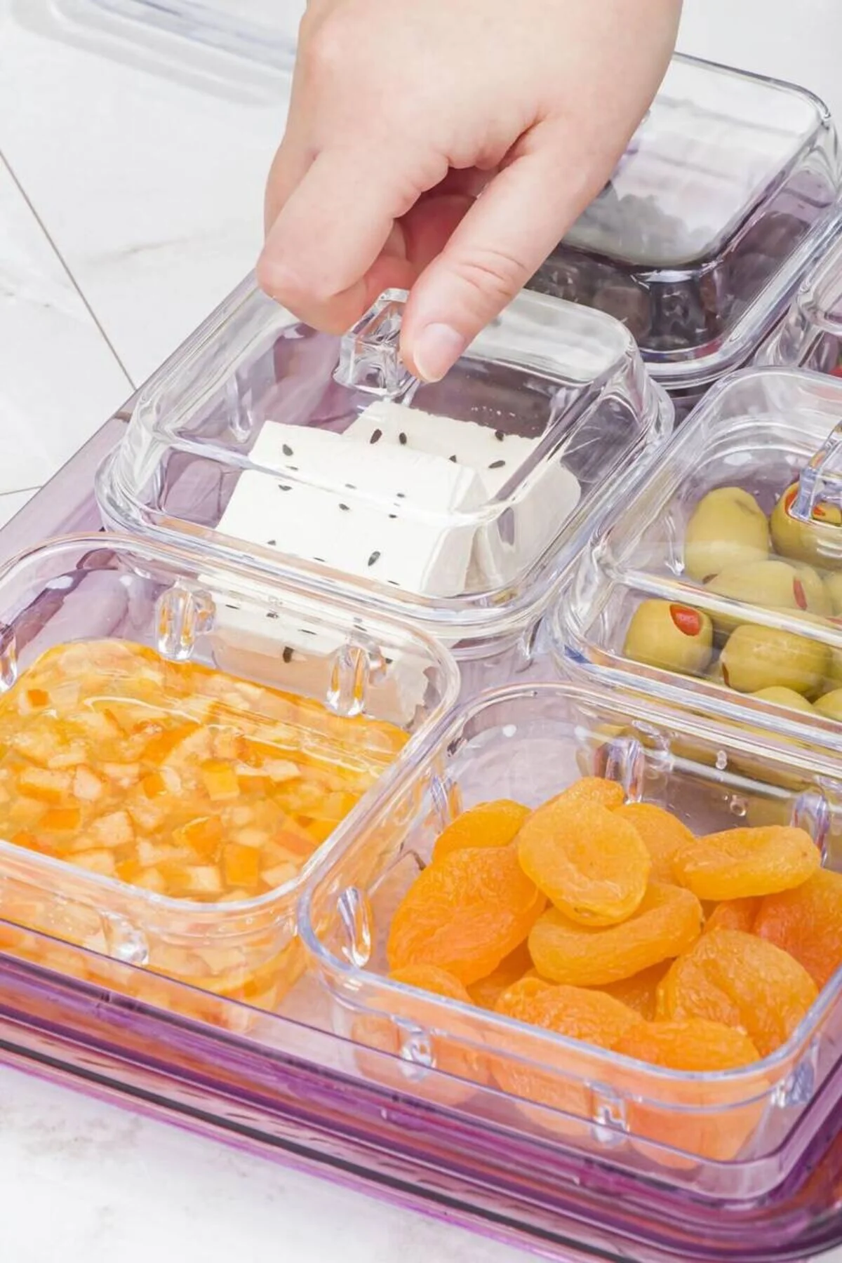 Akrilik Mürdüm 6’lı Kapaklı Kahvaltılık Kahvaltı Seti & Saklama K