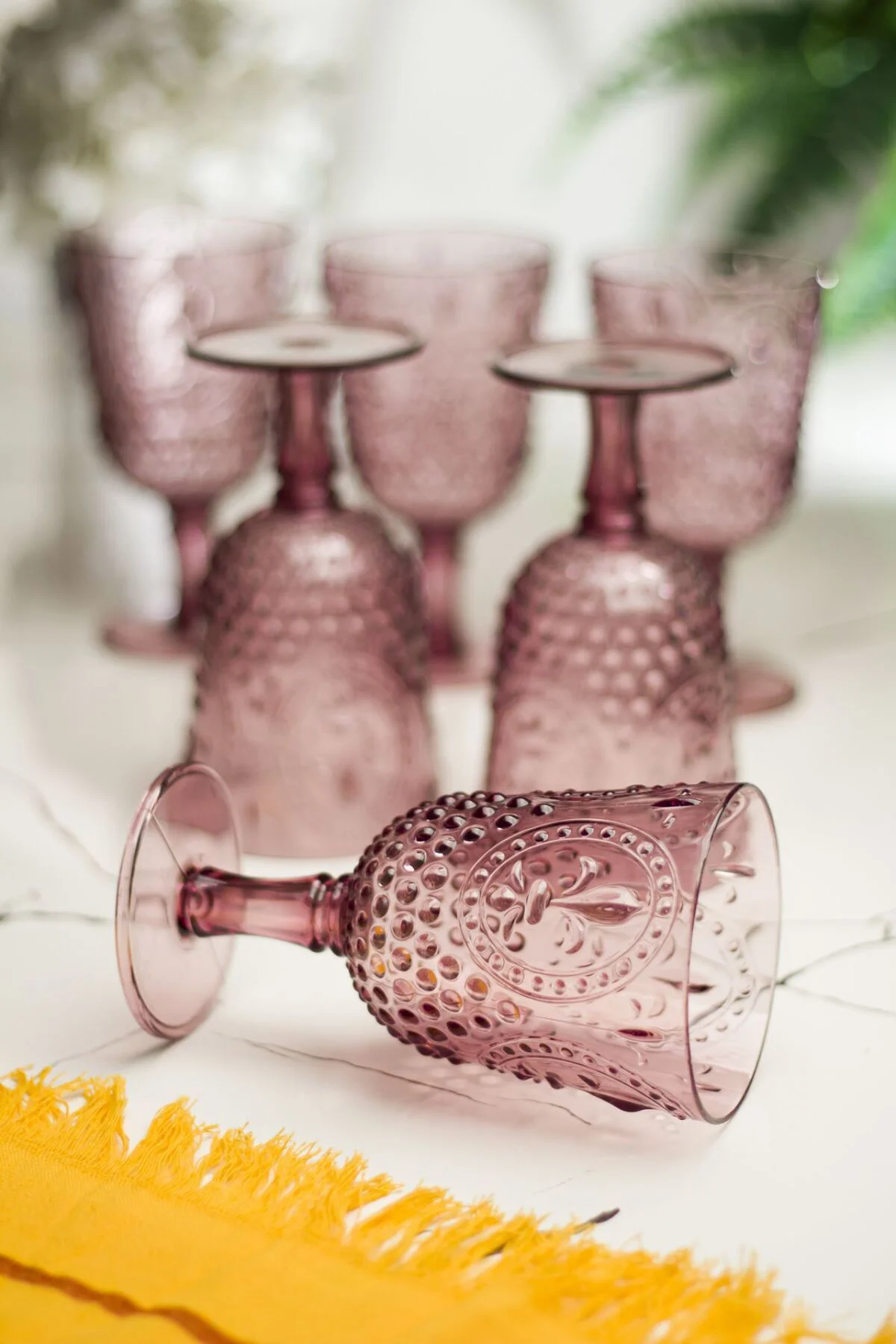 Akrilik Mürdüm 6'lı Kadeh & Su Meşrubat Kahve Yanı Bardağı 450 ml