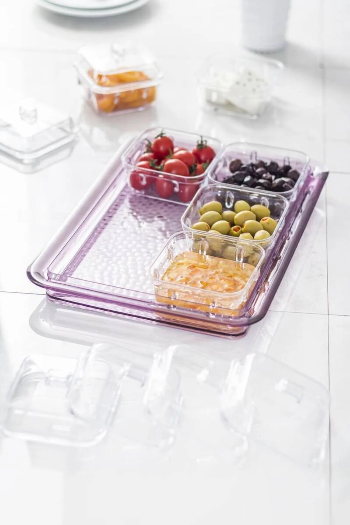 Akrilik Mürdüm 6’lı Kapaklı Kahvaltılık Kahvaltı Seti & Saklama K