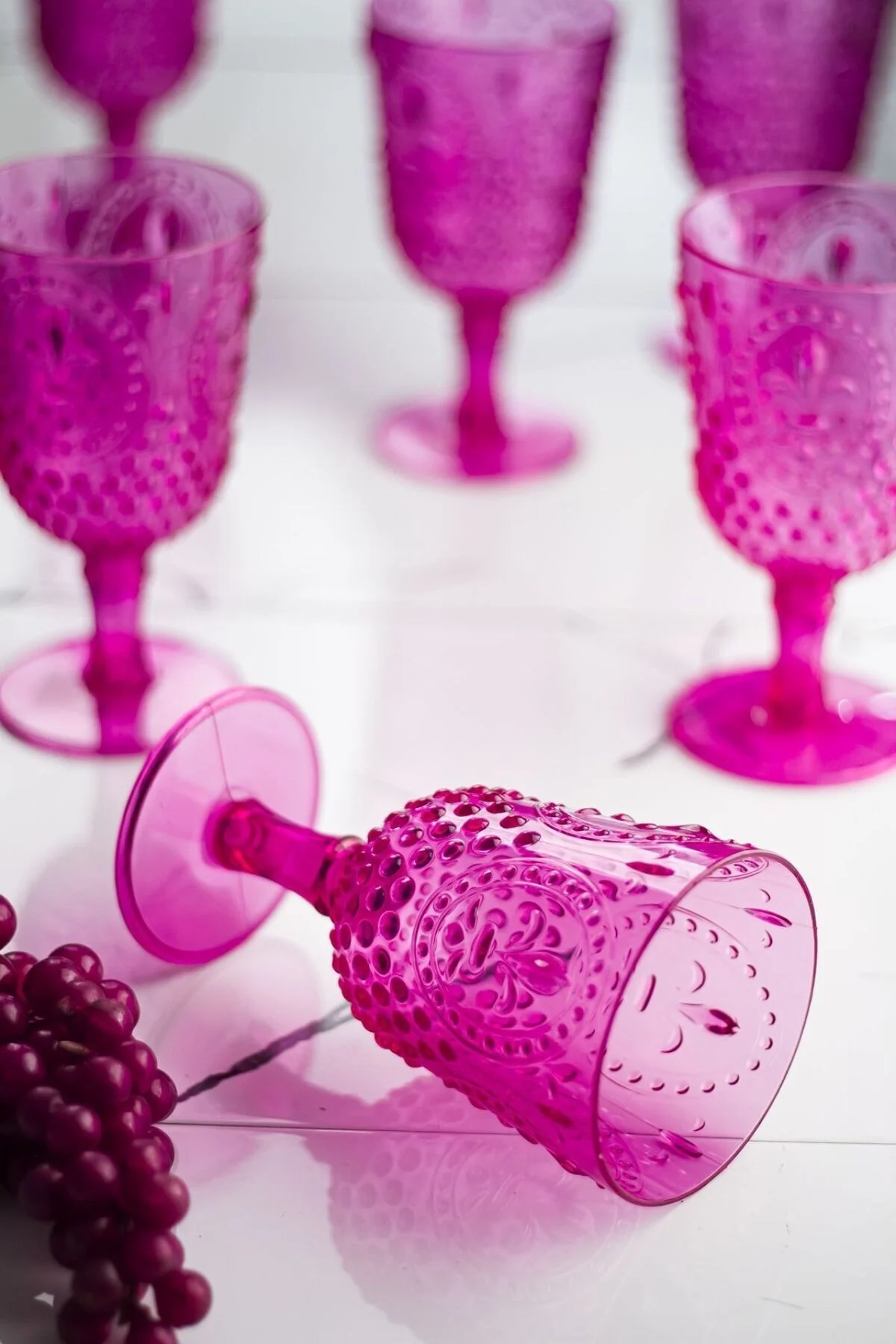 Akrilik Pembe 6'lı Kadeh & Su Meşrubat Kahve Yanı Bardağı 450 ml 