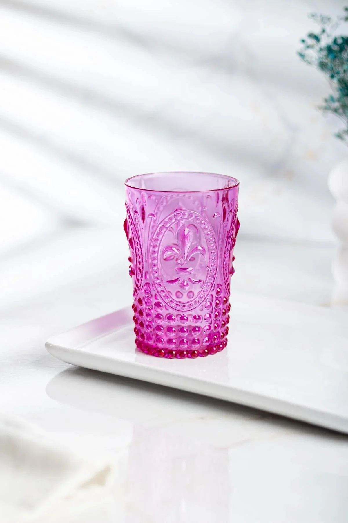 Akrilik Pembe 6'lı Kısa Bardak & Su Meşrubat Kahve Yanı Bardağı 400 ml ( Cam Değildir )