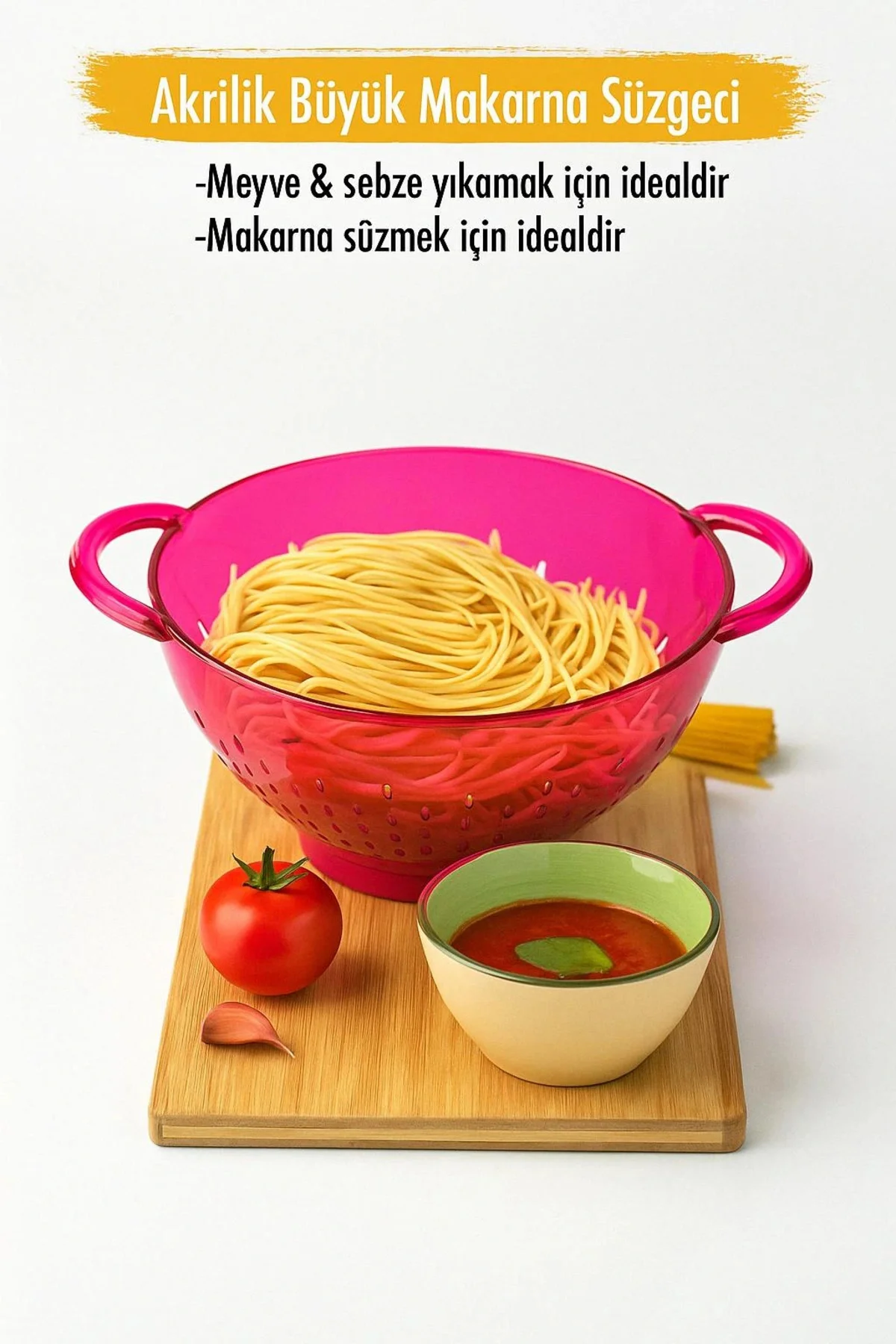 Akrilik Pembe Makarna Süzgeçi & Sebze Meyve Süzgeçi