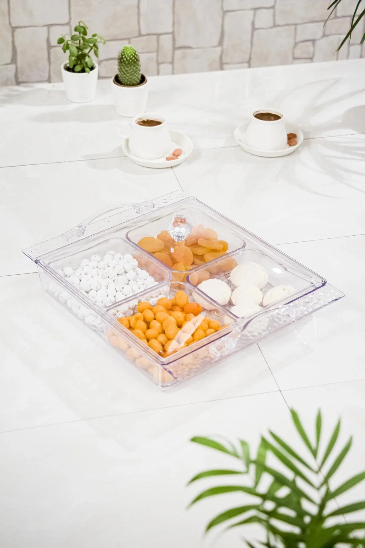 Akrilik Şeffaf 4'lü Tek Kapaklı Kahvaltılık & Sunumluk-2065-1