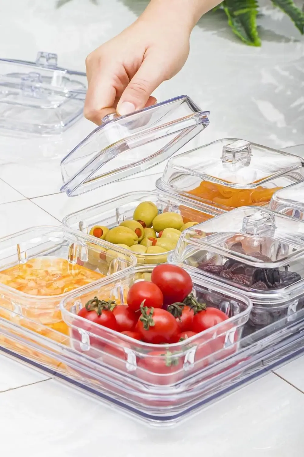 Akrilik Şeffaf 6’lı Kapaklı Kahvaltılık Kahvaltı Seti & Saklama K