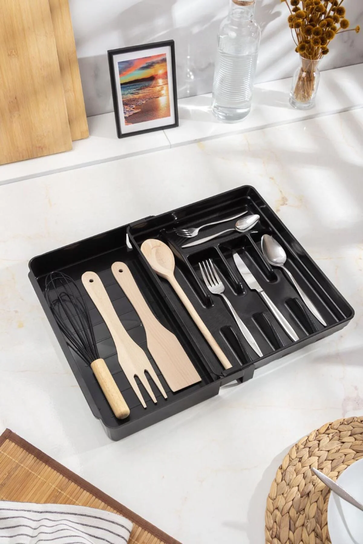 Akrilik Siyah Ayarlanabilir Çekmece İçi Kaşıklık & Çekmece İçi Or