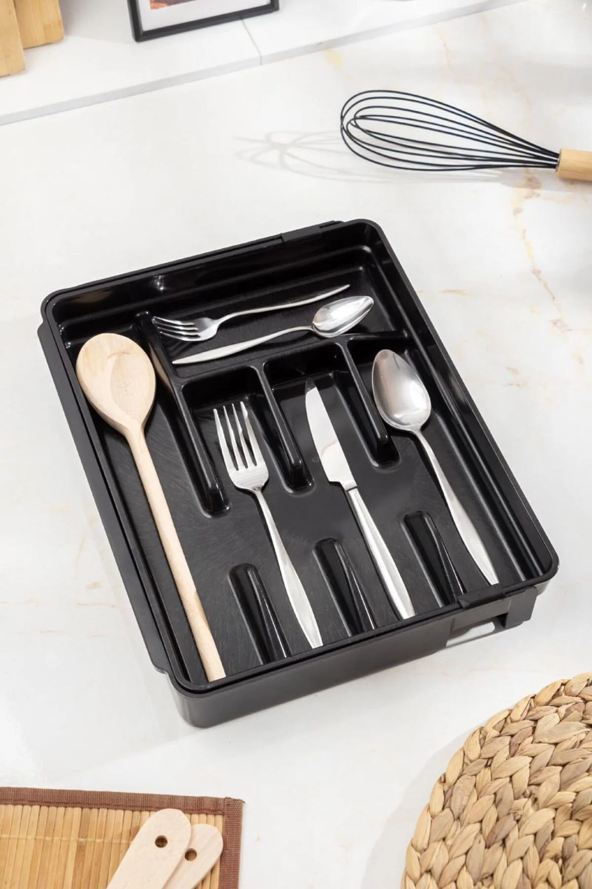 Akrilik Siyah Ayarlanabilir Çekmece İçi Kaşıklık & Çekmece İçi Or