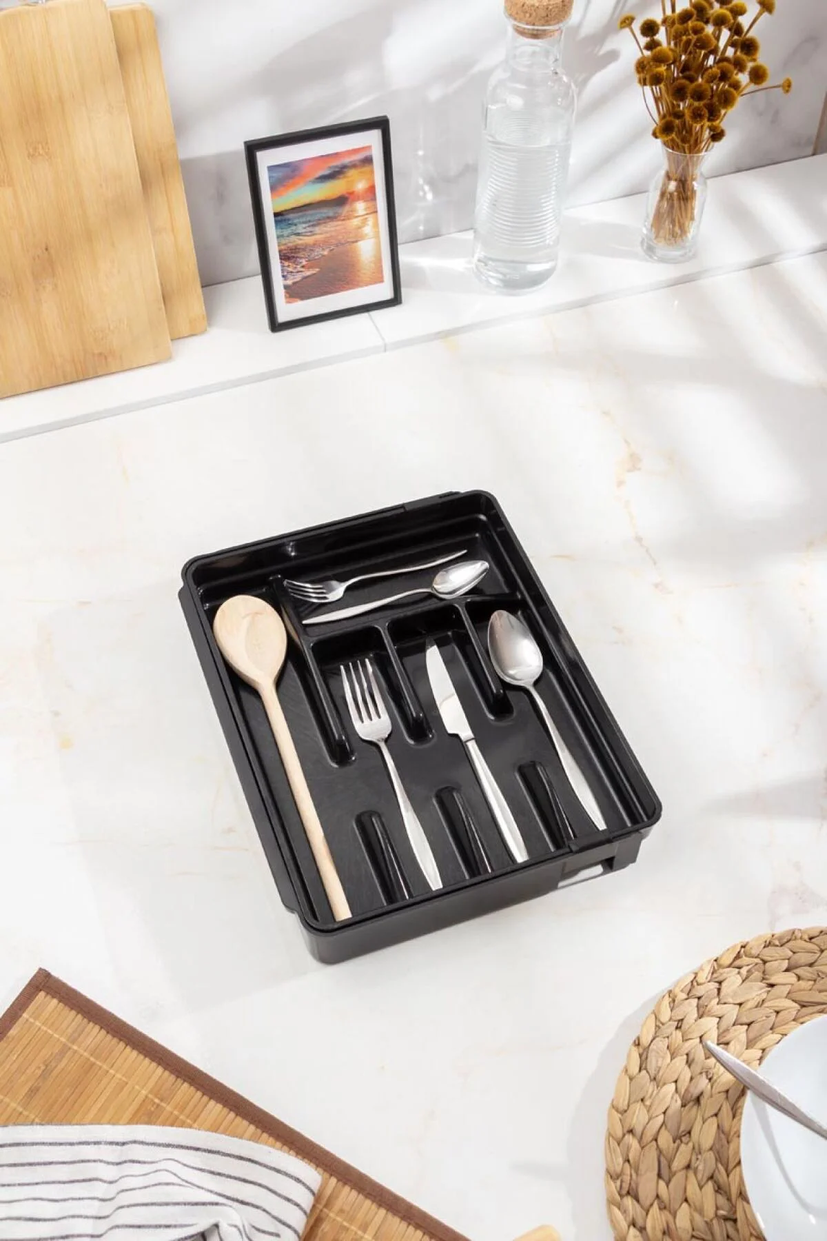 Akrilik Siyah Ayarlanabilir Çekmece İçi Kaşıklık & Çekmece İçi Or