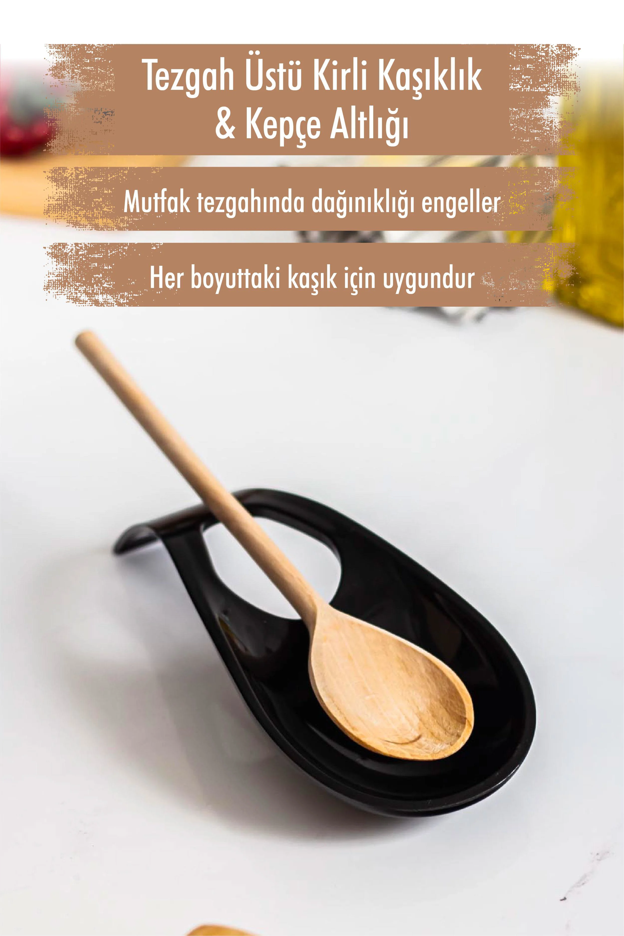 Akrilik Siyah Kirli Kaşıklık & Kepçe Altlığı – Tezgah Üstü Organizer