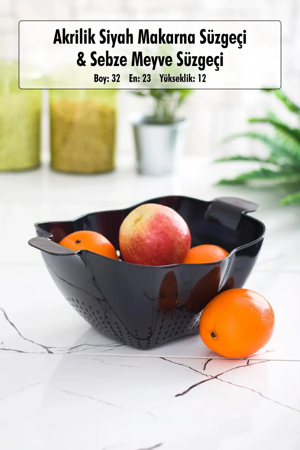 Akrilik Siyah Makarna Süzgeçi & Sebze Meyve Süzgeçi Siyah (32 * 2