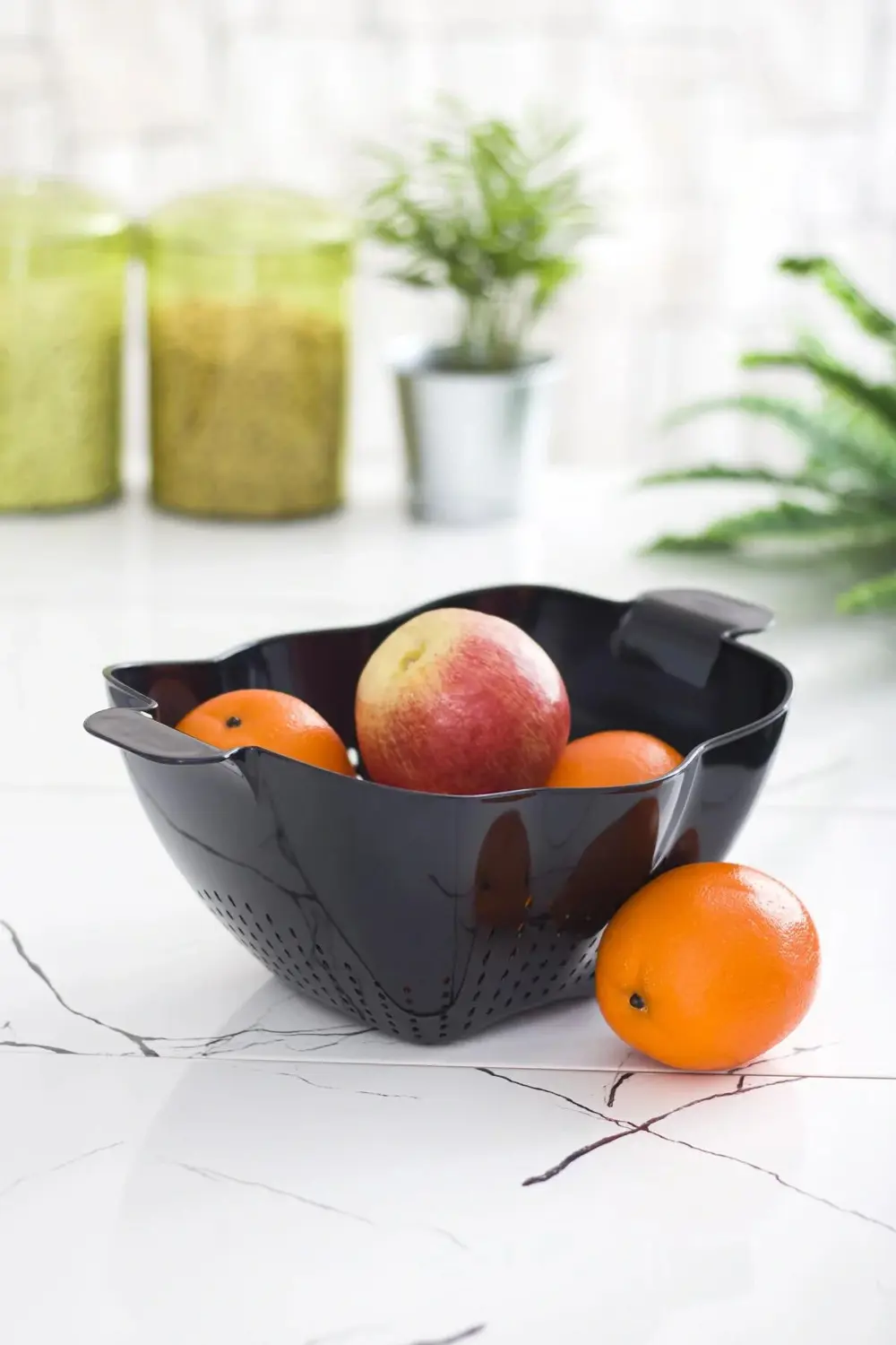Akrilik Siyah Makarna Süzgeçi & Sebze Meyve Süzgeçi Siyah (32 * 2