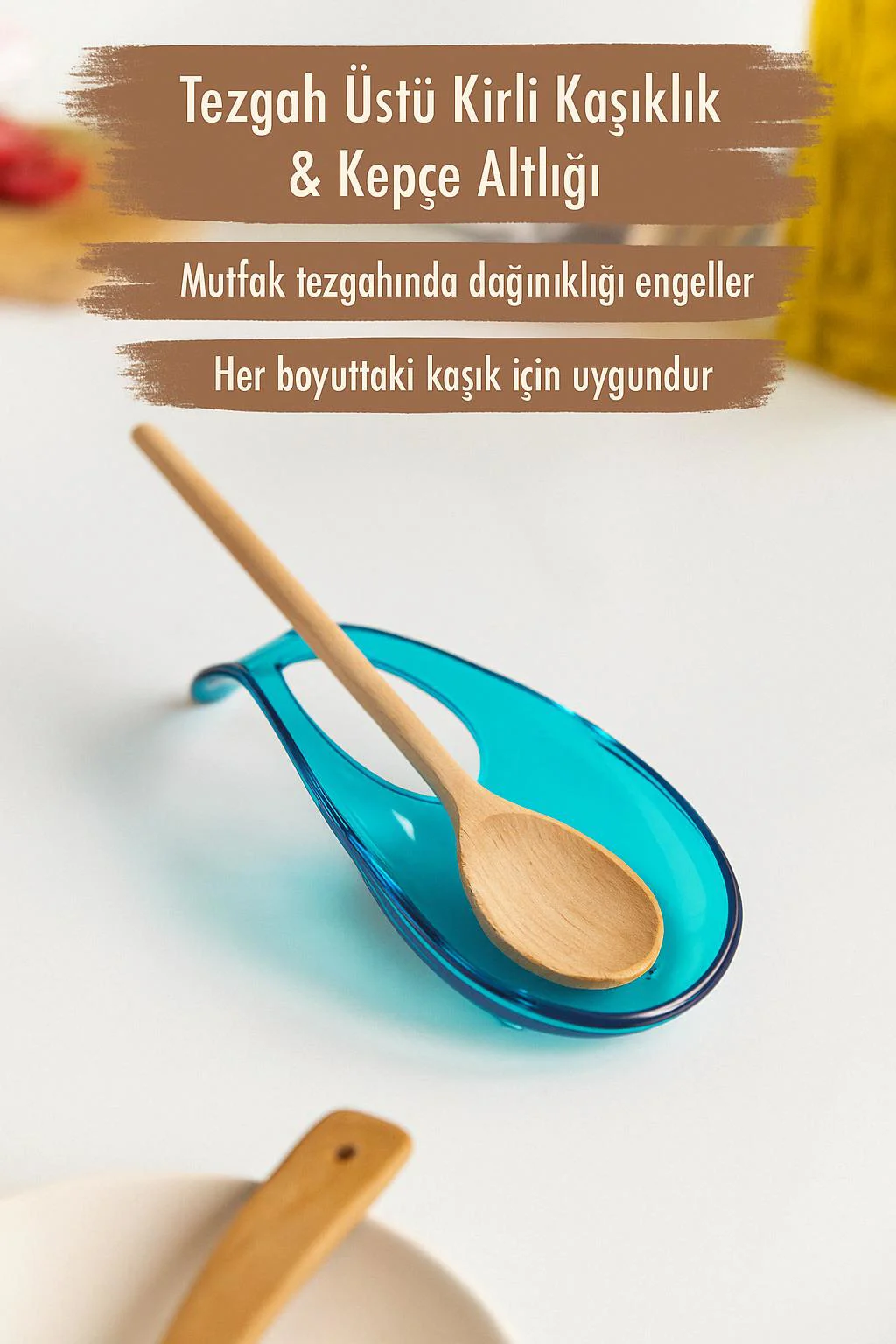 Akrilik Tezgah Üstü Kaşıklık & Kepçe Altlığı – BPA İçermez, Hijyenik Mutfak Düzeni