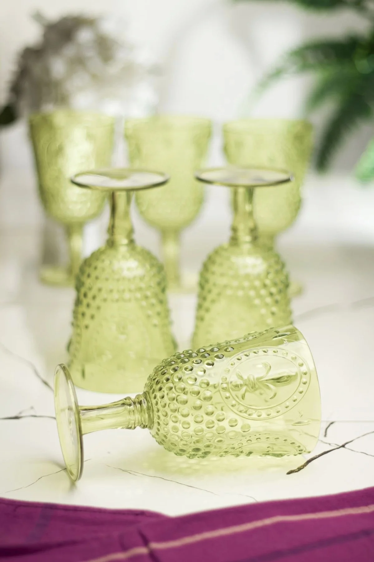 Akrilik Yeşil 6'lı Kadeh & Su Meşrubat Kahve Yanı Bardağı 450 ml 