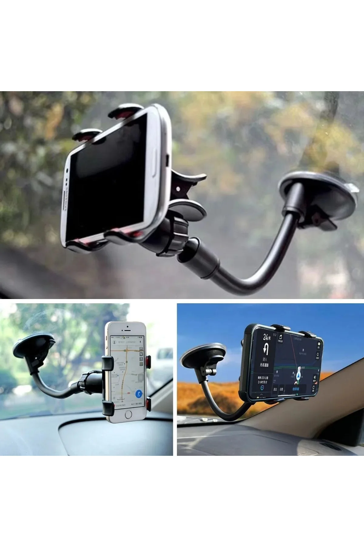 Akrobat Cama Sabitlenen Güçlü Vakumlu 360 Derece Dönen Tüm Modellere Uyan Oto Telefon Tutucu