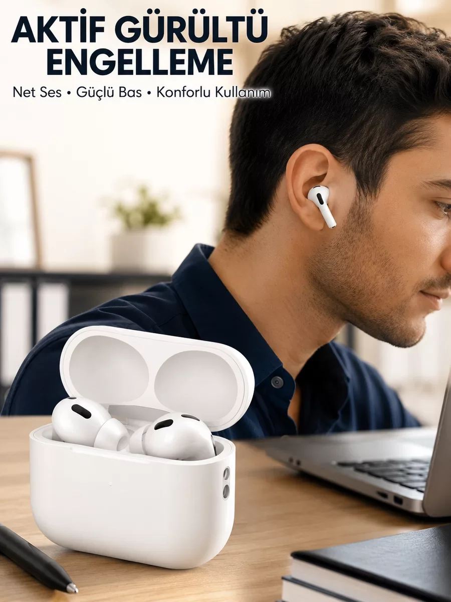 Aktif Gürültü Engelleyici Kablosuz Bluetooth Kulaklık – Yeni Nesil Şarj Kutulu