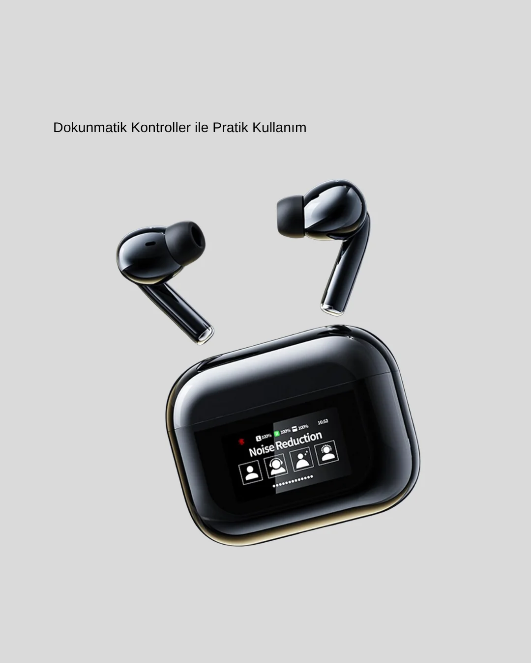 Aktif Gürültü Engelleme (ANC) Kablosuz Bluetooth Kulaklık – Dijital Ekranlı, Dokunmatik ve Uzun Pil Ömürlü
