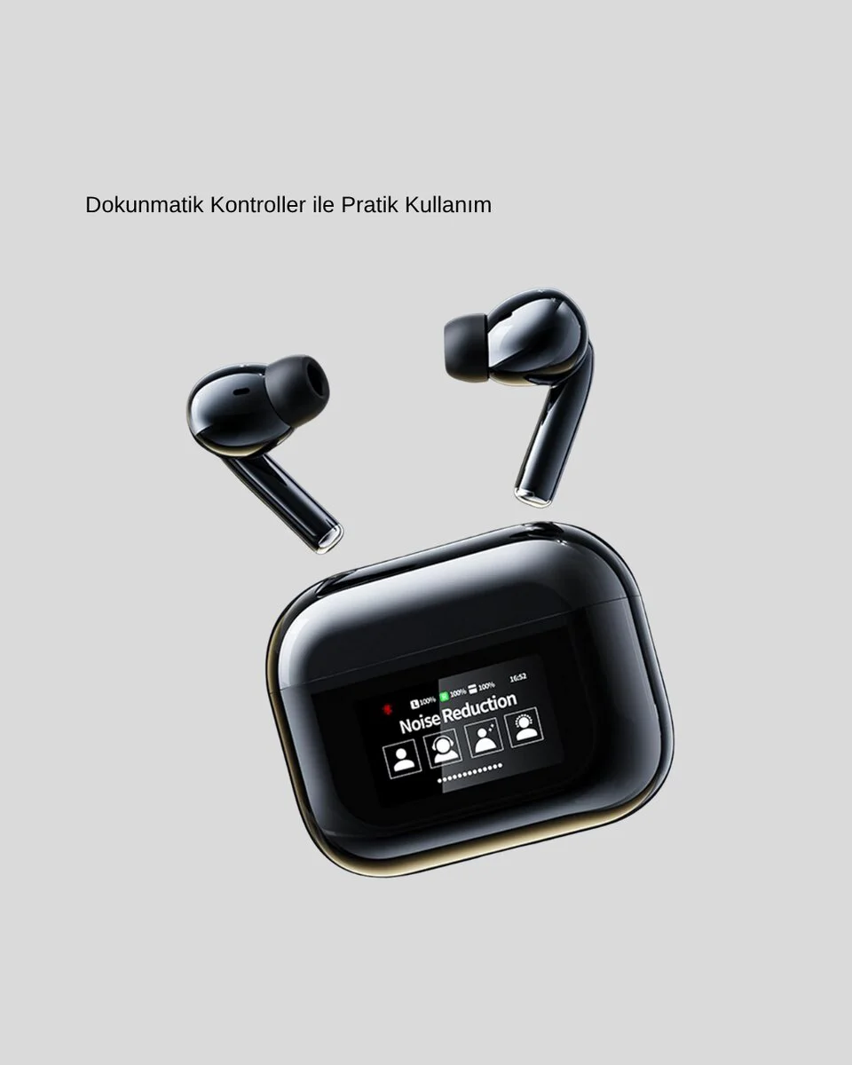 Aktif Gürültü Engelleme (ANC) Kablosuz Bluetooth Kulaklık – Dijital Ekranlı Dokunmatik ve Uzun Pil Ömürlü