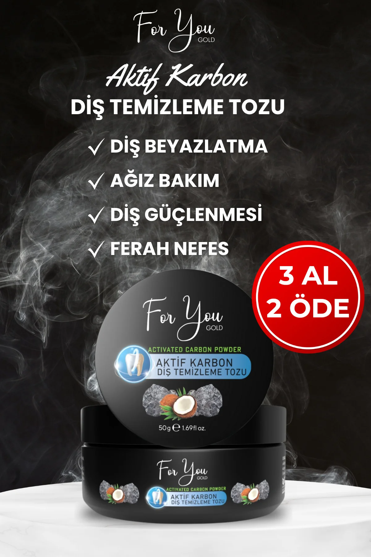 Aktif Karbon Diş Temizleme Tozu 50 Gr Extra Beyazlatıcı Diş Tozu 