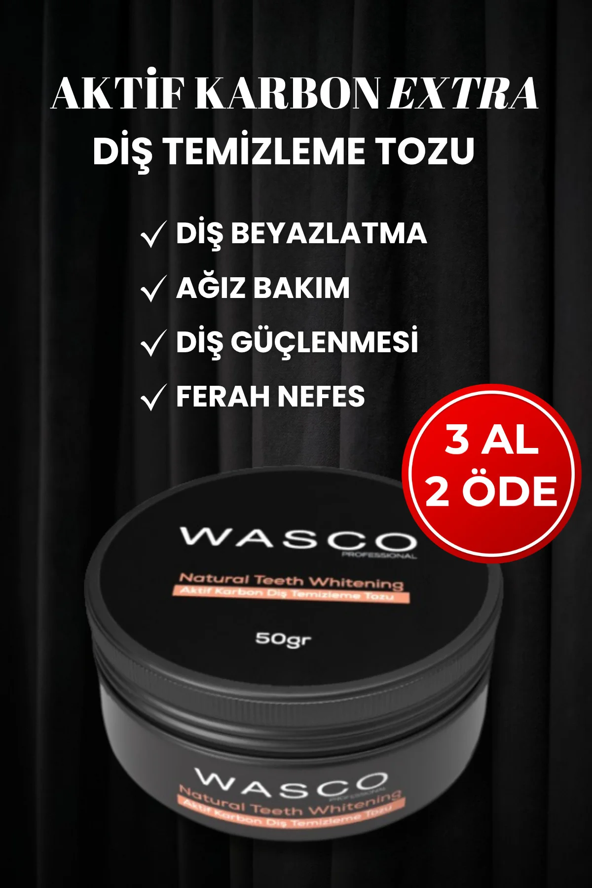 Aktif Karbon Diş Temizleme Tozu 50 Gr Extra Beyazlatıcı Diş Tozu 