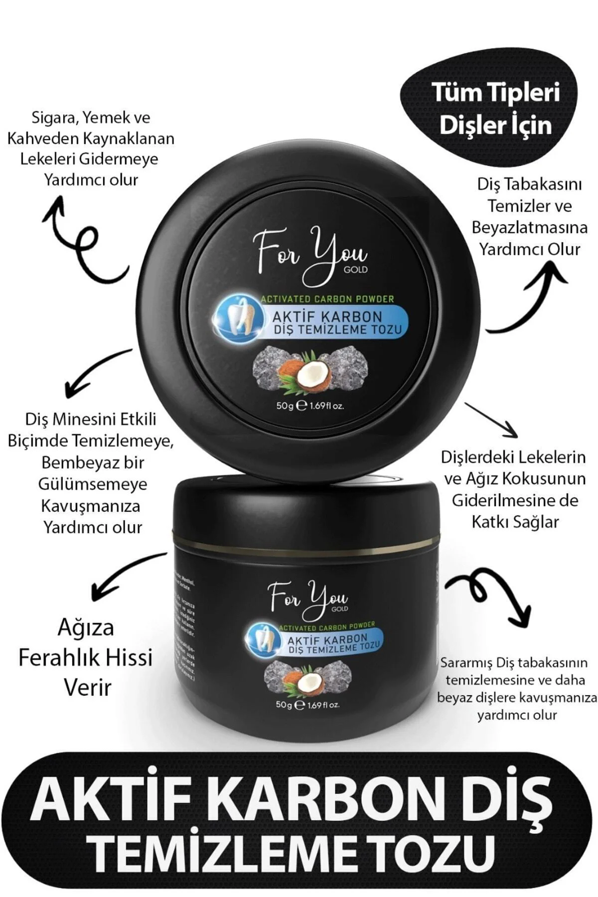 Aktif Karbon Diş Temizleme Tozu 50 Gr Extra Beyazlatıcı Diş Tozu 