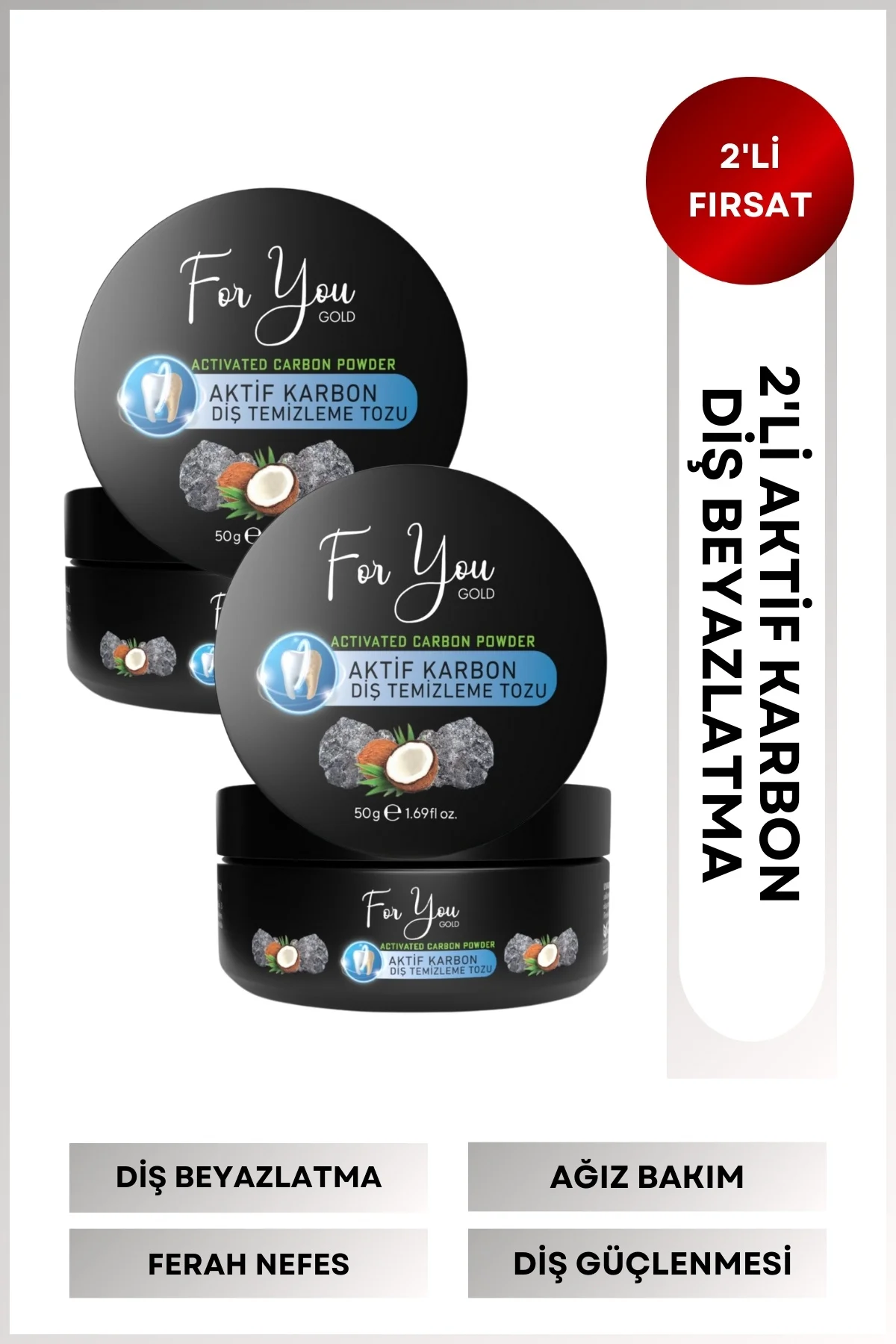 Aktif Karbon Diş Temizleme Tozu 50 Gr Extra Beyazlatıcı Diş Tozu 