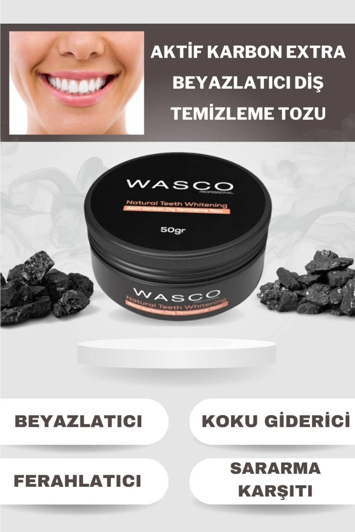 Aktif Karbon Diş Temizleme Tozu 50 Gr Extra Beyazlatıcı Diş Tozu 