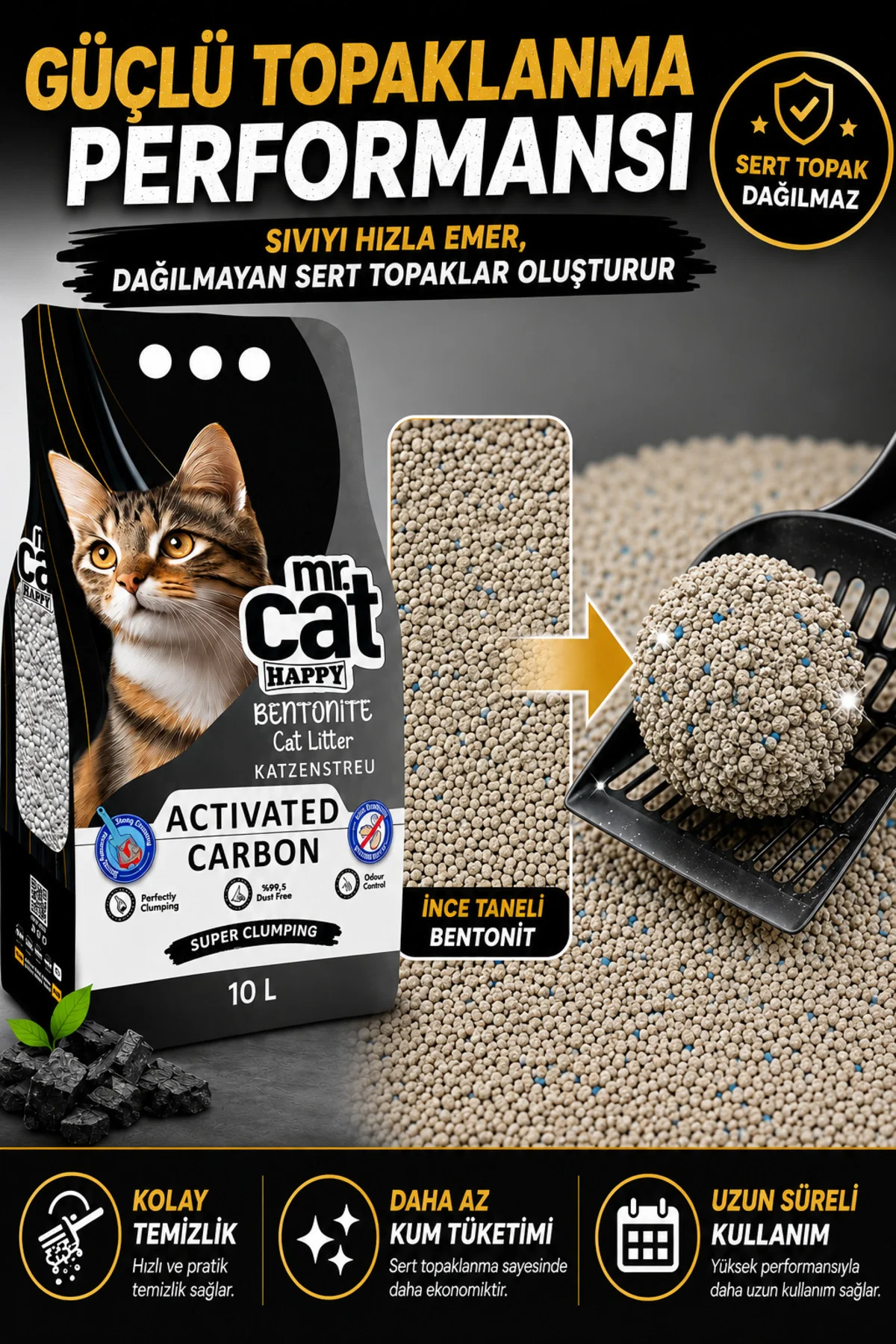 Aktif Karbonlu Bentonit Kedi Kumu Güçlü Topaklanan Koku Kontrolü %99,5 Tozsuz 2 x 10 Lt 20 Lt Aktif Karbonlu Bentonit Kedi Kumu Güçlü Topaklanan Koku Kontrolü %99,5 Tozsuz 2 x 10 Lt 20 Lt