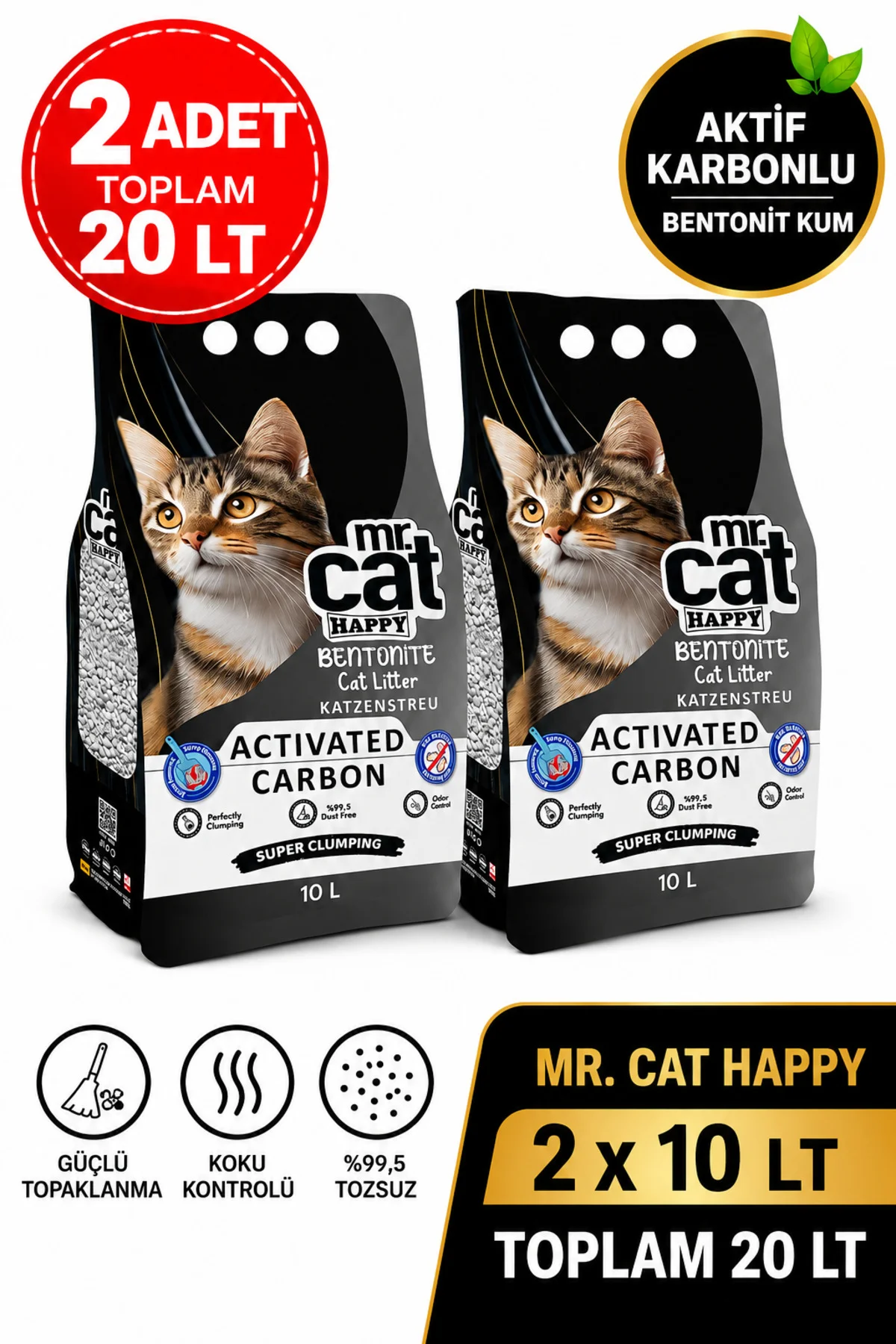 Aktif Karbonlu Bentonit Kedi Kumu Güçlü Topaklanan Koku Kontrolü %99,5 Tozsuz 2 x 10 Lt 20 Lt Aktif Karbonlu Bentonit Kedi Kumu Güçlü Topaklanan Koku Kontrolü %99,5 Tozsuz 2 x 10 Lt 20 Lt