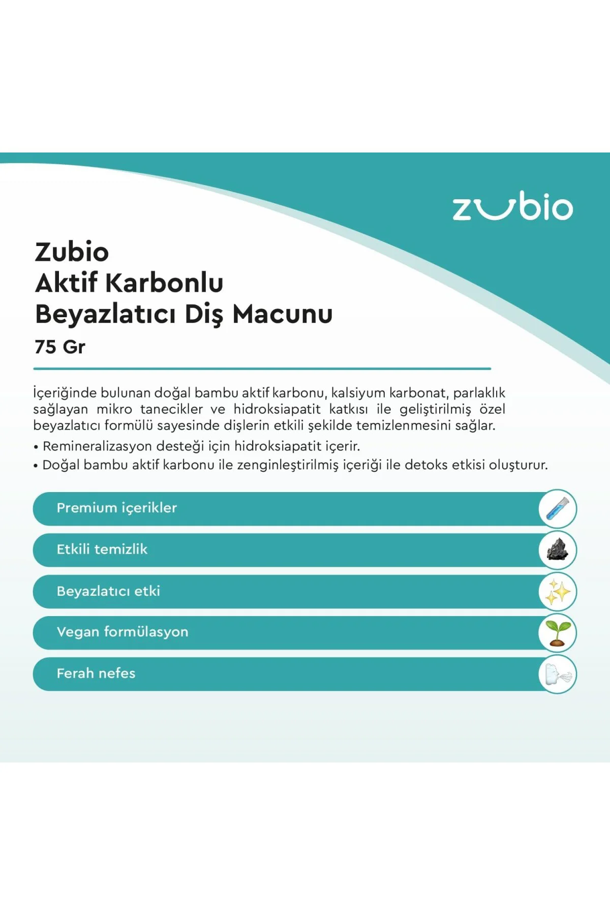 Aktif Karbonlu Beyazlatıcı Diş Macunu, 75 gr
