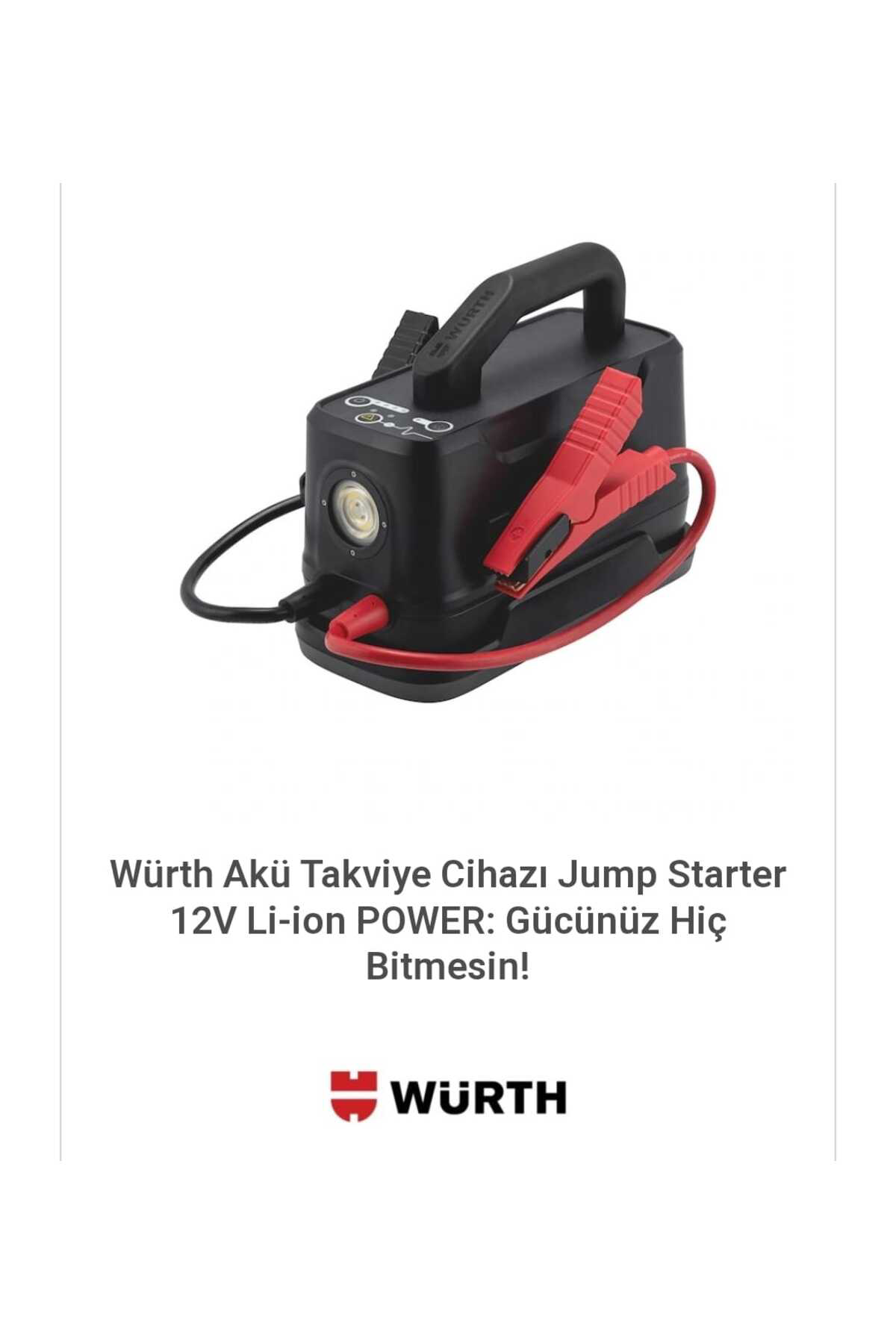 Würth Akü Takviye Cihazı Jump Starter 12V Li-İon Power: Gücünüz Hiç Bit Würth Akü Takviye Cihazı Jump Starter 12V Li-İon Power: Gücünüz Hiç Bit