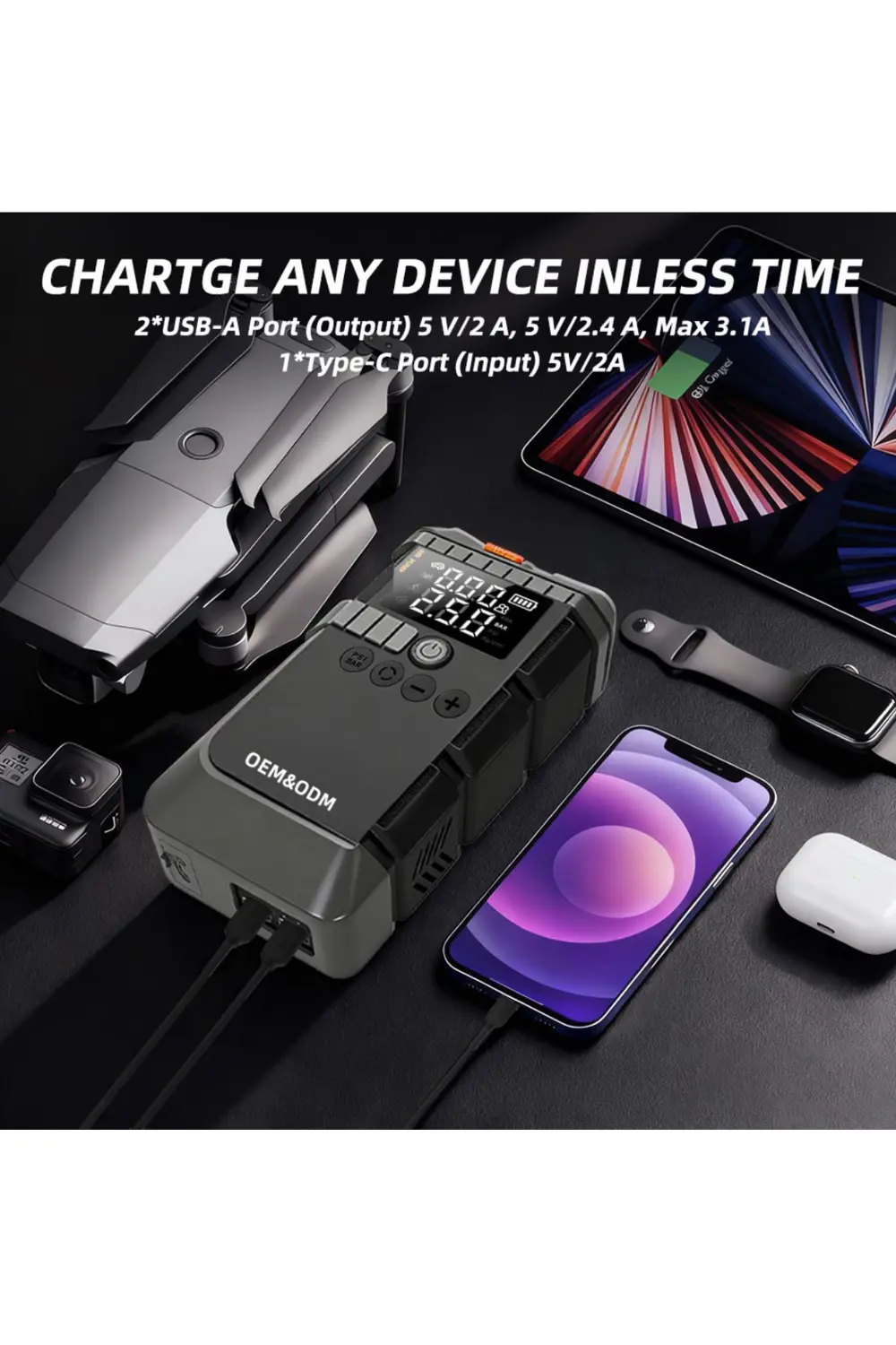 Akü Takviye Cihazı Lastik Hava Kompresörü Uyarı Işıklı ve Powerba