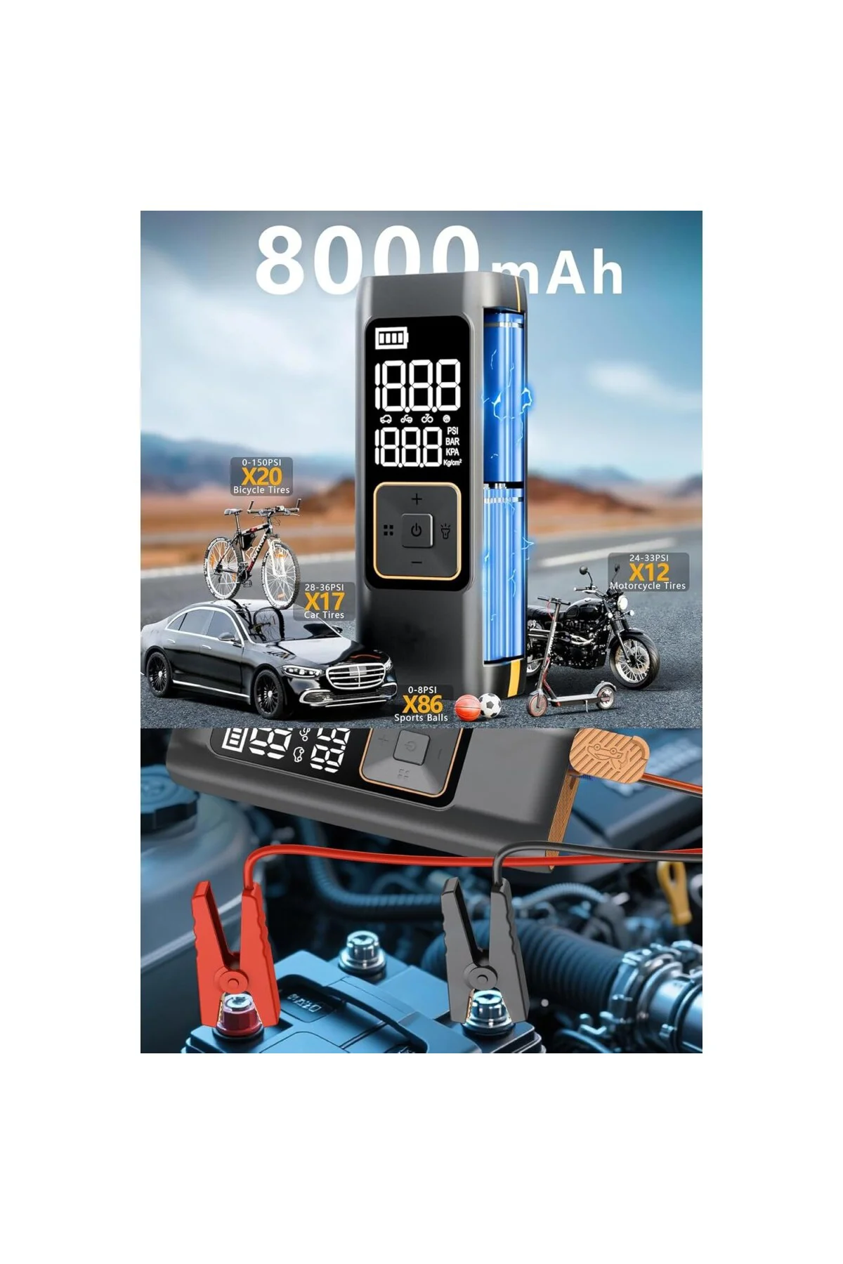 Akü Takviye Jump Starter 8000mAh Araç Marş Basma Cihazı Takviye K