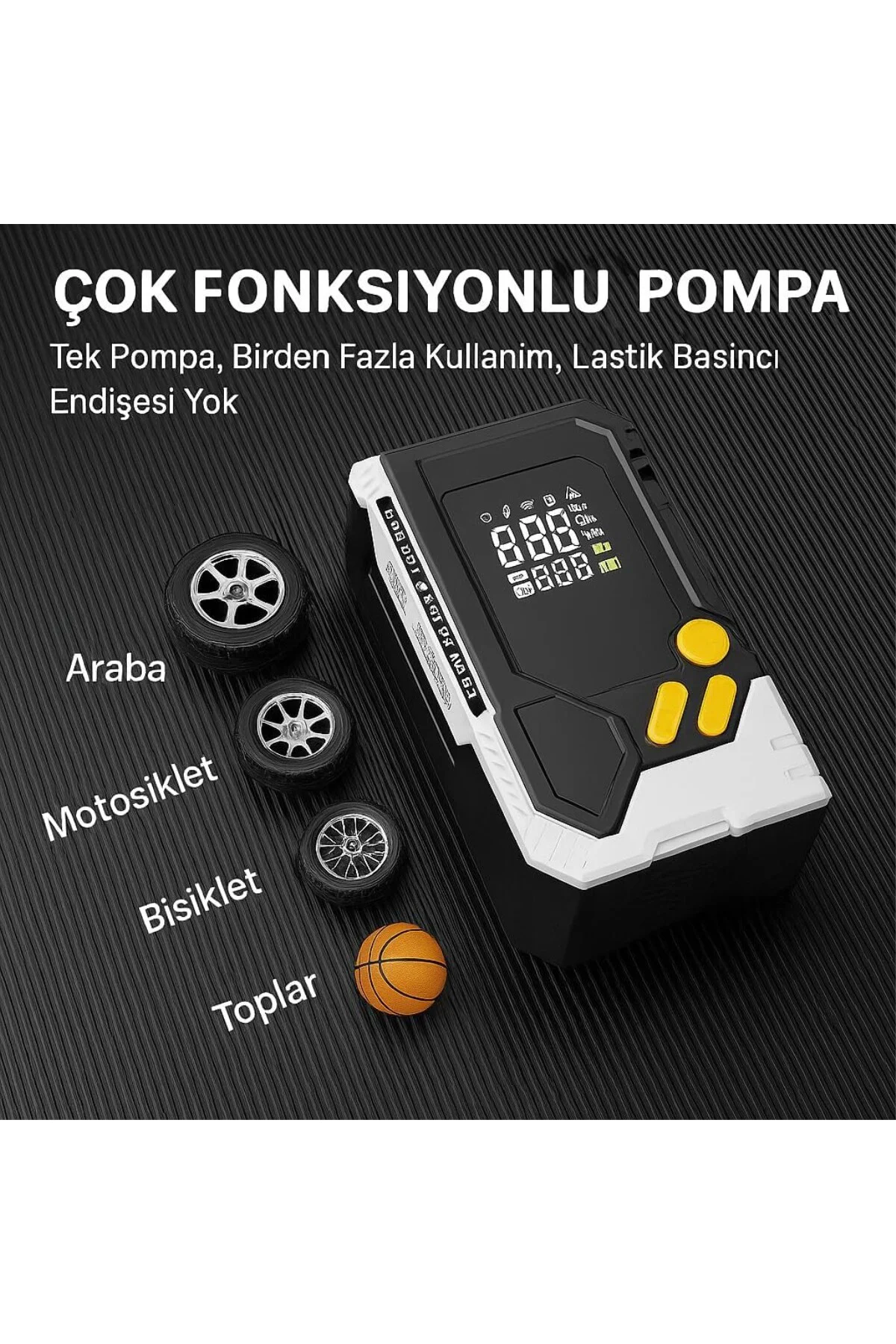 Akü Takviyeli Dijital Hava Kompresörü 12000 mAh – Lastik Şişirme Akü Takviyeli Dijital Hava Kompresörü 12000 mAh – Lastik Şişirme