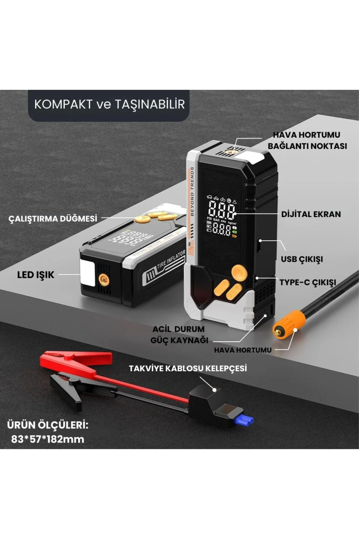 Akü Takviyeli Dijital Hava Kompresörü 12000 mAh – Lastik Şişirme Akü Takviyeli Dijital Hava Kompresörü 12000 mAh – Lastik Şişirme