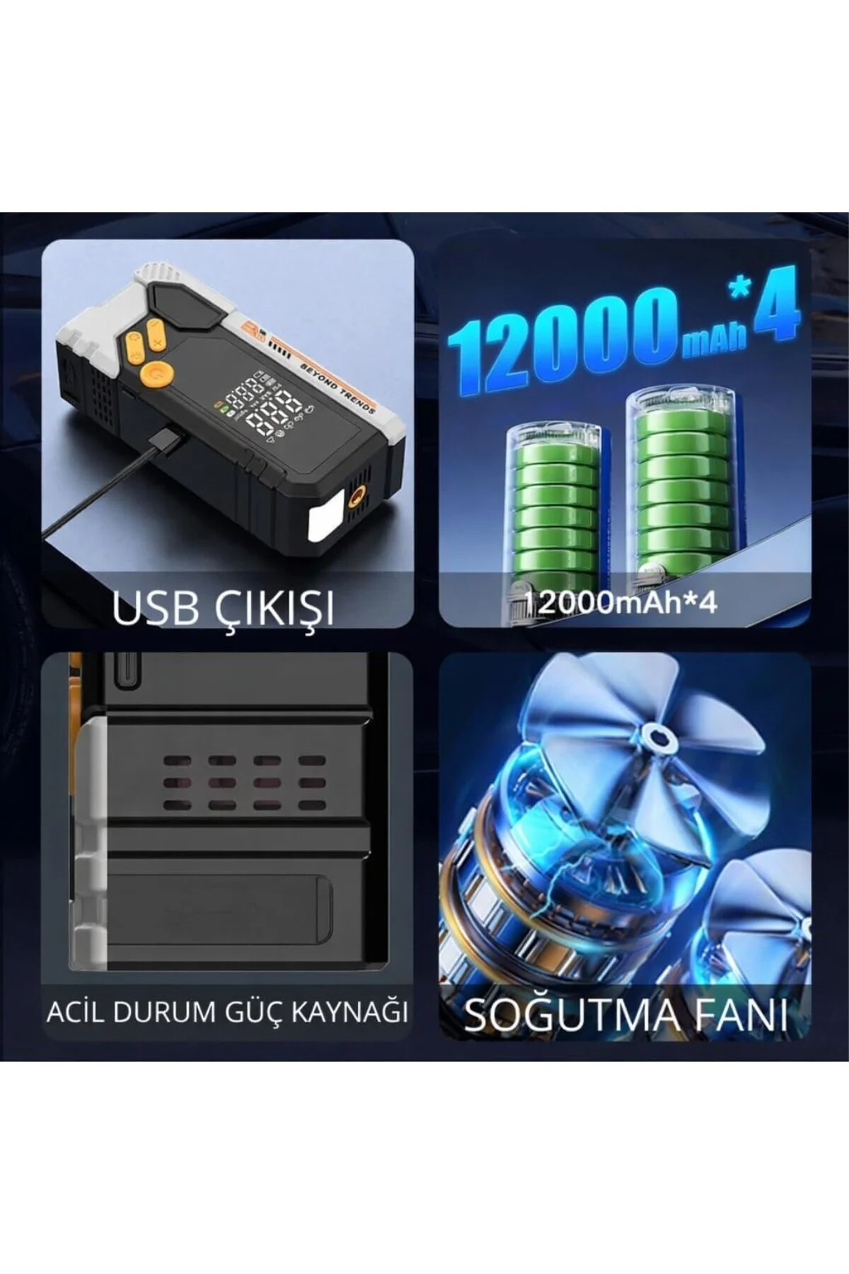 Akü Takviyeli Dijital Hava Kompresörü 12000 mAh – Lastik Şişirme Akü Takviyeli Dijital Hava Kompresörü 12000 mAh – Lastik Şişirme