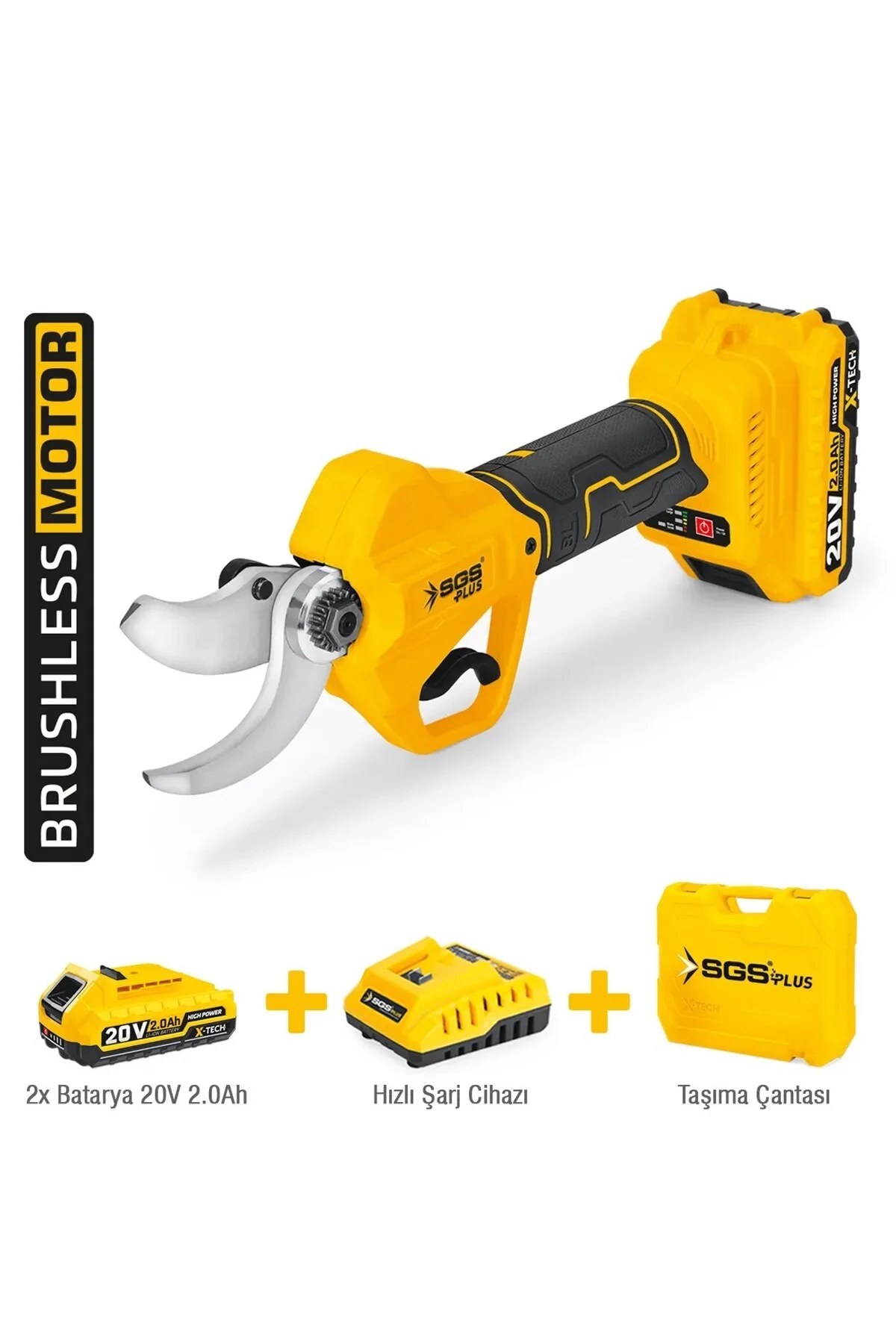 AKÜLÜ BAĞ BUDAMA MAKASI 20V 2*2.0 Ah 32 mm (KÖMÜRSÜZ MOTOR) SGS55
