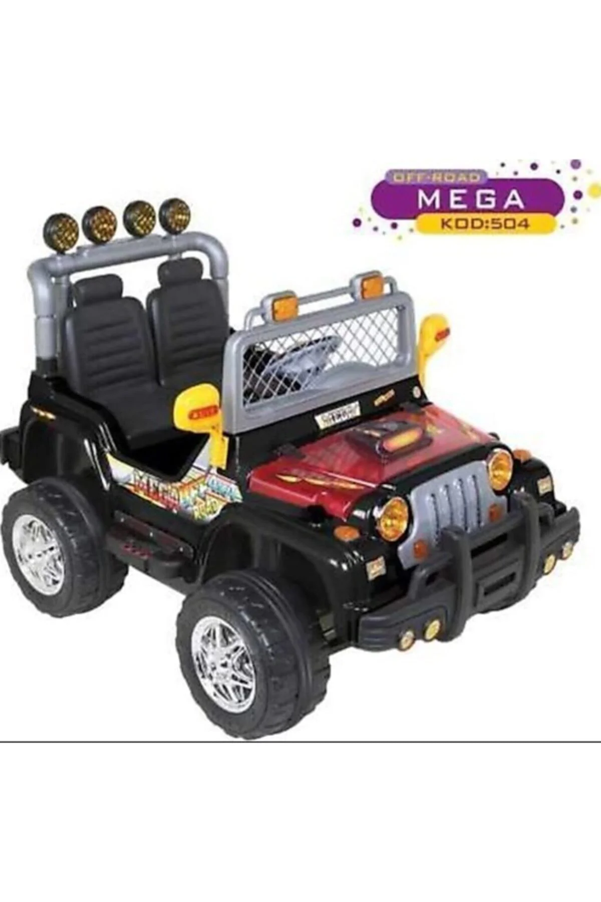 Akülü Çocuk Arabası Aliş 504k Kumandalı Mega Jeep 2 Kişilik Siyah