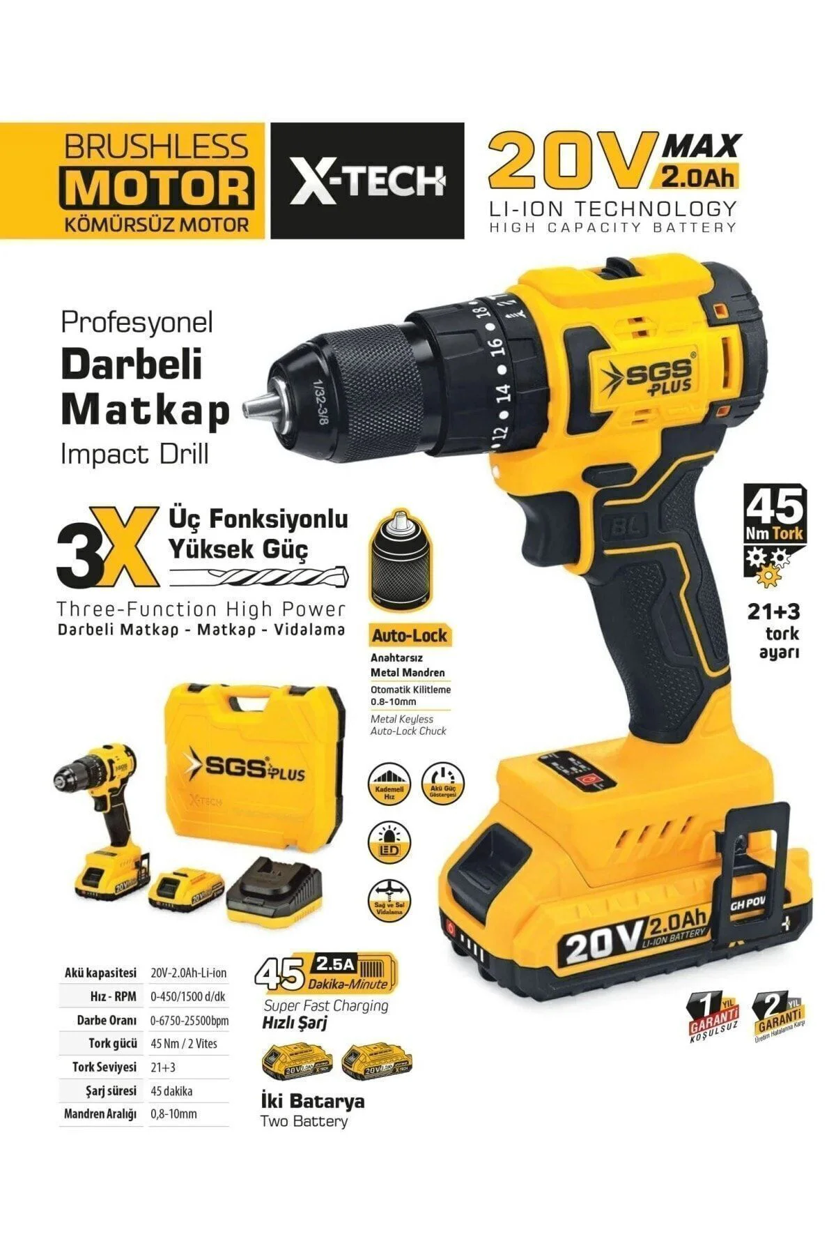 Akülü Darbeli Matkap Seti 20 Volt - 2 Amper SGS5530