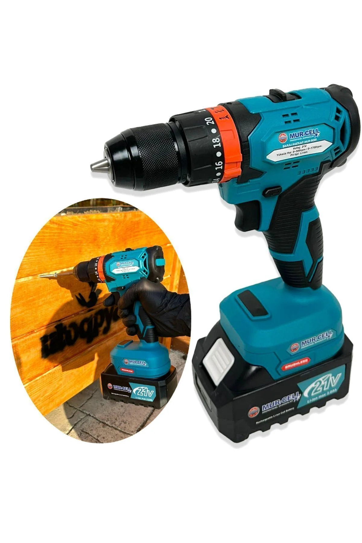 Akülü darbeli matkap 21 watt 24 volt anahtarsız mandren 2 akü yan sap taşıma çantalı