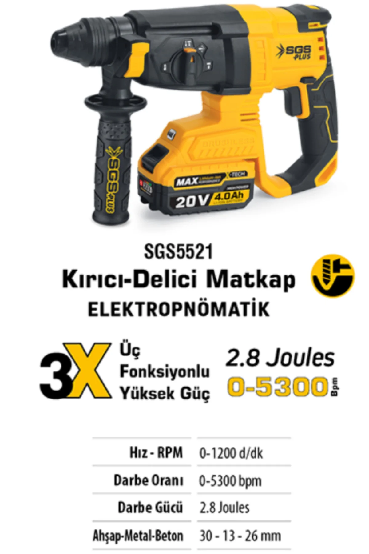 AKÜLÜ ELEKTRO PNÖMATİK KIRICI DELİCİ SETİ 20V 2*4.0Ah (KÖMÜRSÜZ M