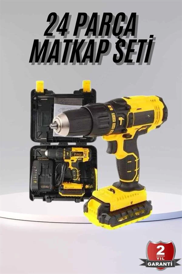 Akülü Matkap 24 Parça - Profesyonel Çift Bataryalı Vidalama Şarjlı Set