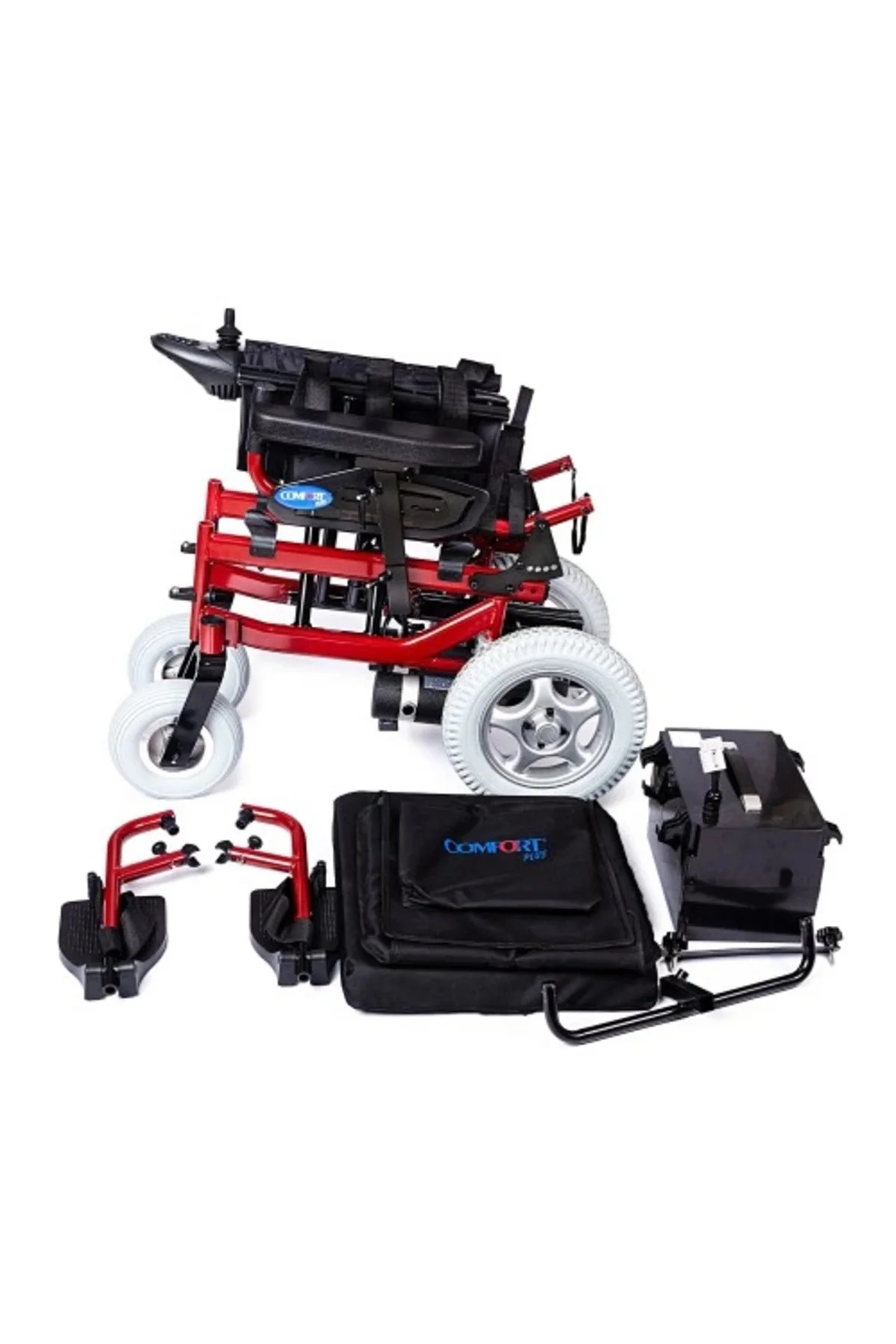 Akülü Sandalye Bordo | 340W Motor, Yatar Sırt, Katlanır Alüminyum Şase, 130 kg, Allure Akülü Sandalye Bordo | 340W Motor, Yatar Sırt, Katlanır Alüminyum Şase, 130 kg, Allure