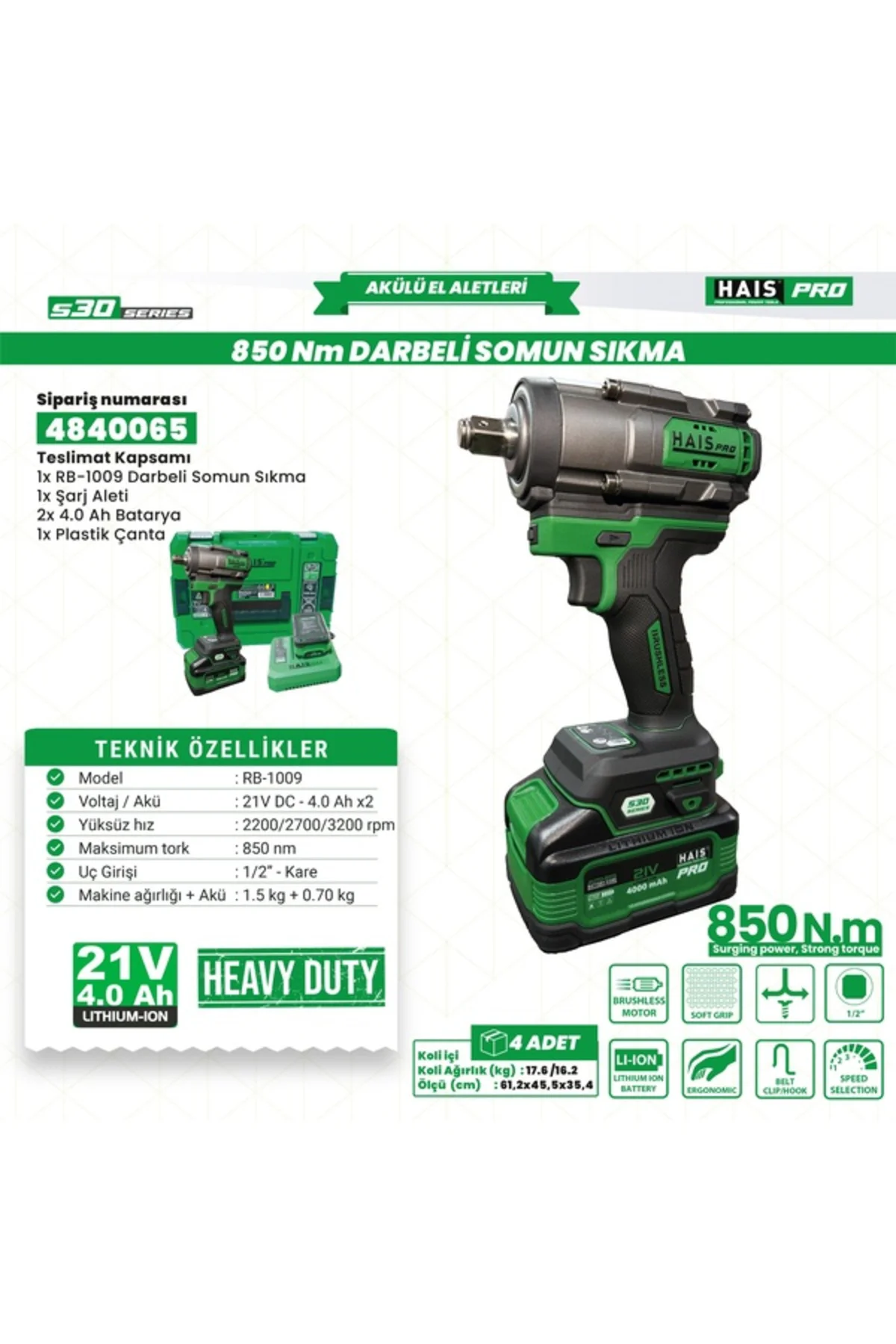 AKÜLÜ SOM.SIK.DARB.850NM 21V4A S30 RB-1009 HAİSPRO